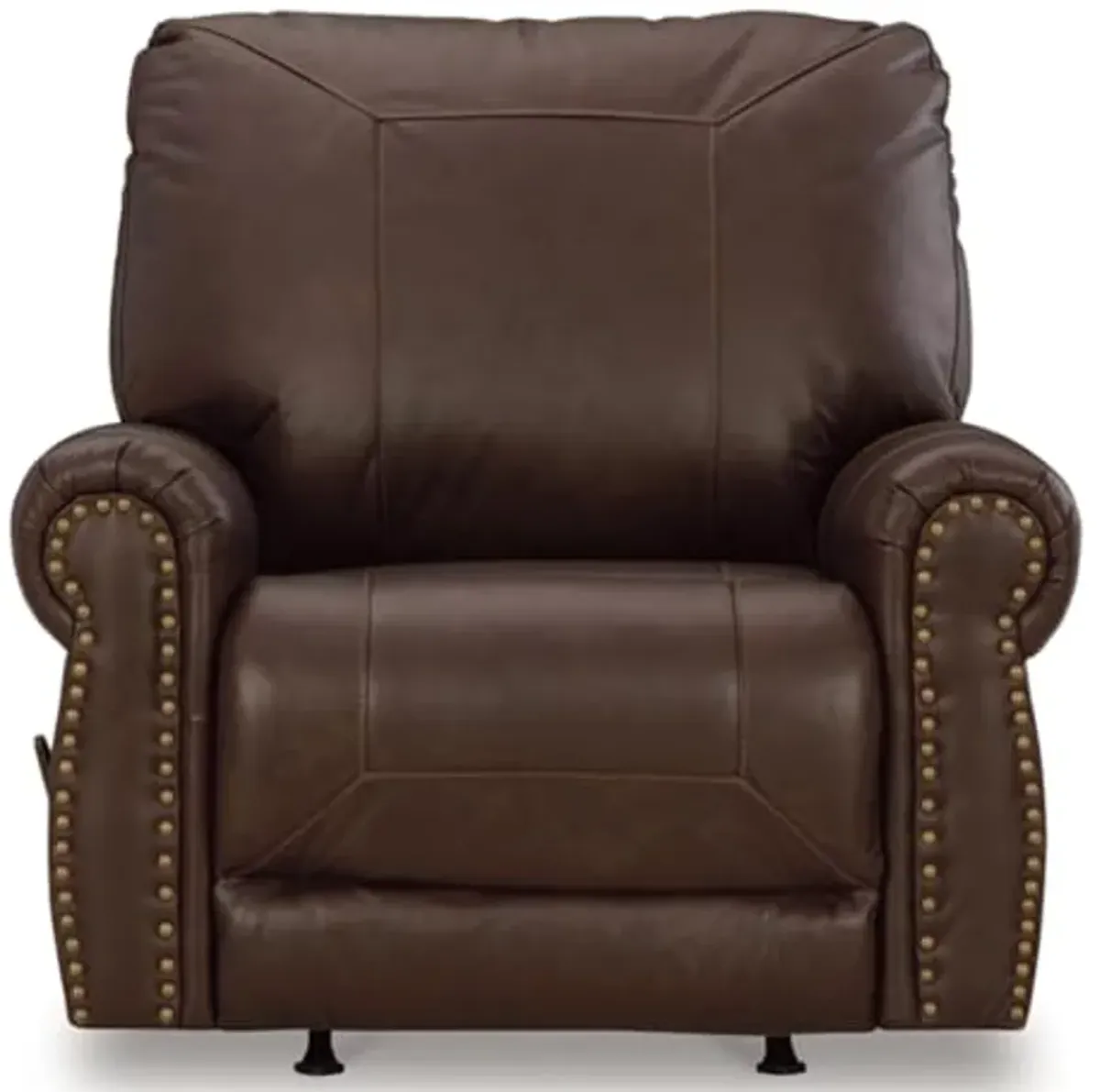 Signature Design by Ashley Colleton Classic Leather Match Upholstered Manual Recliner with Nailheads, Dark Brown