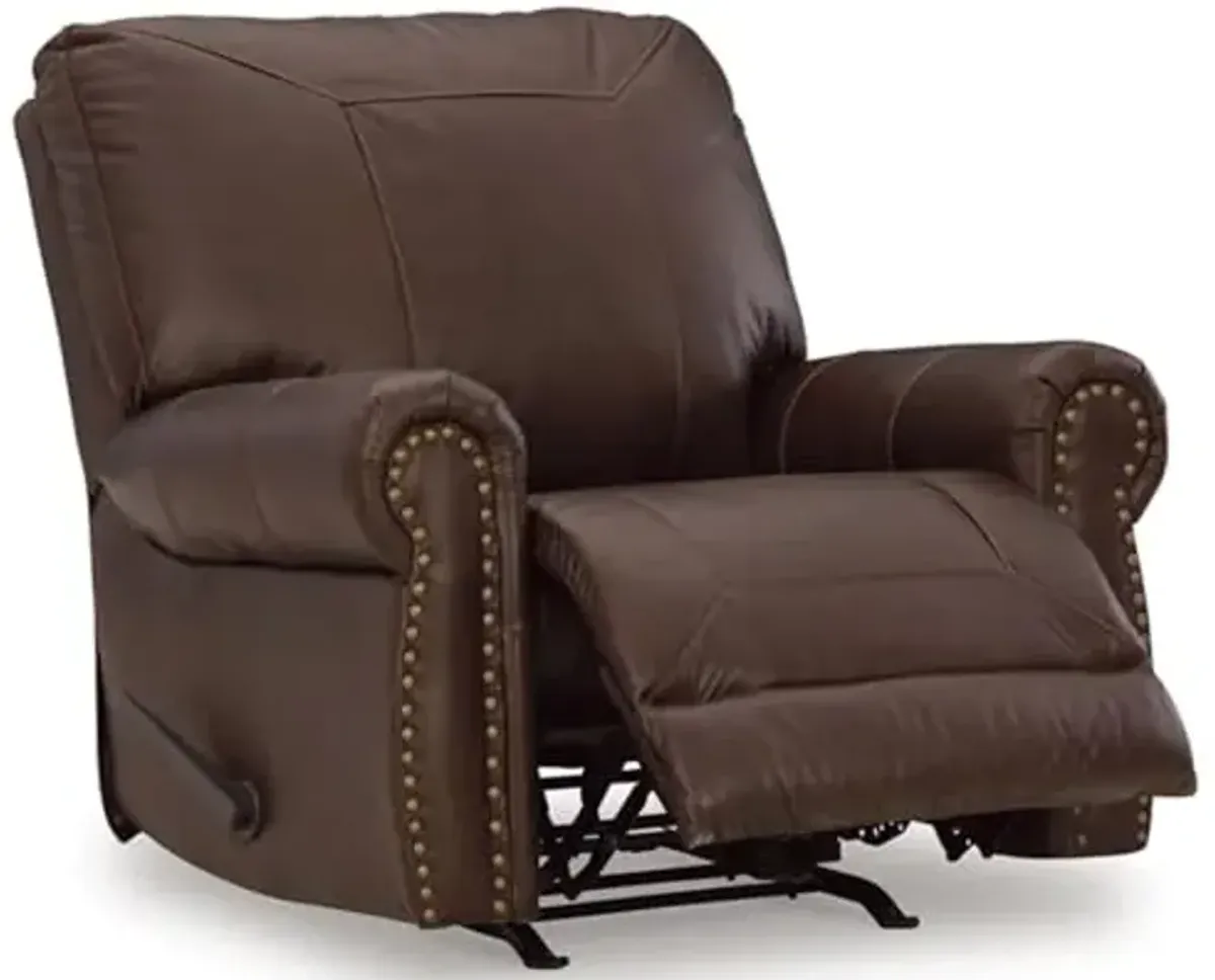 Signature Design by Ashley Colleton Classic Leather Match Upholstered Manual Recliner with Nailheads, Dark Brown