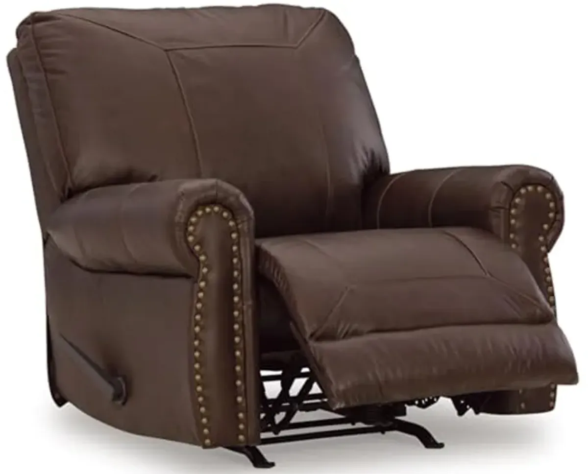 Signature Design by Ashley Colleton Classic Leather Match Upholstered Manual Recliner with Nailheads, Dark Brown