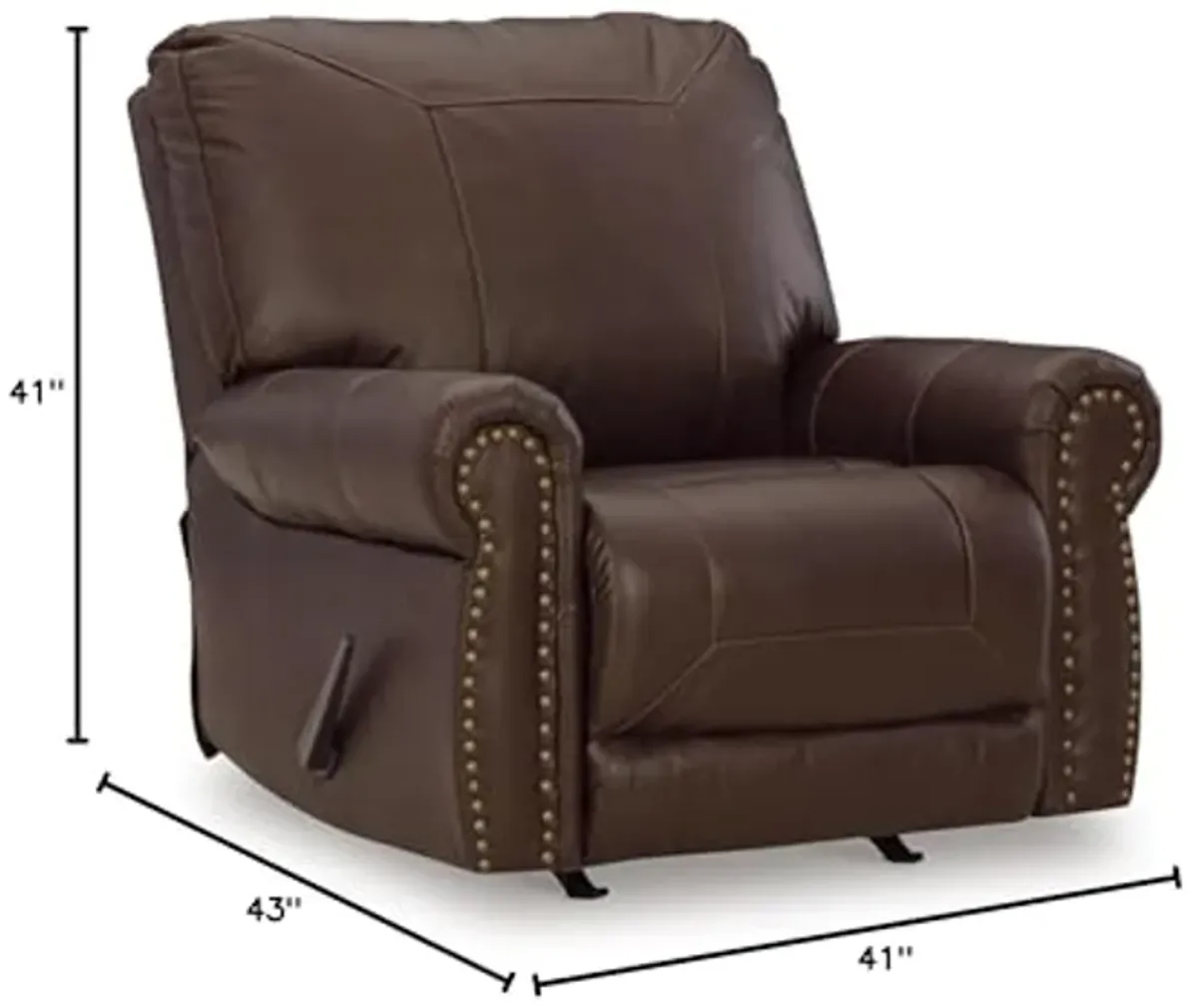 Signature Design by Ashley Colleton Classic Leather Match Upholstered Manual Recliner with Nailheads, Dark Brown