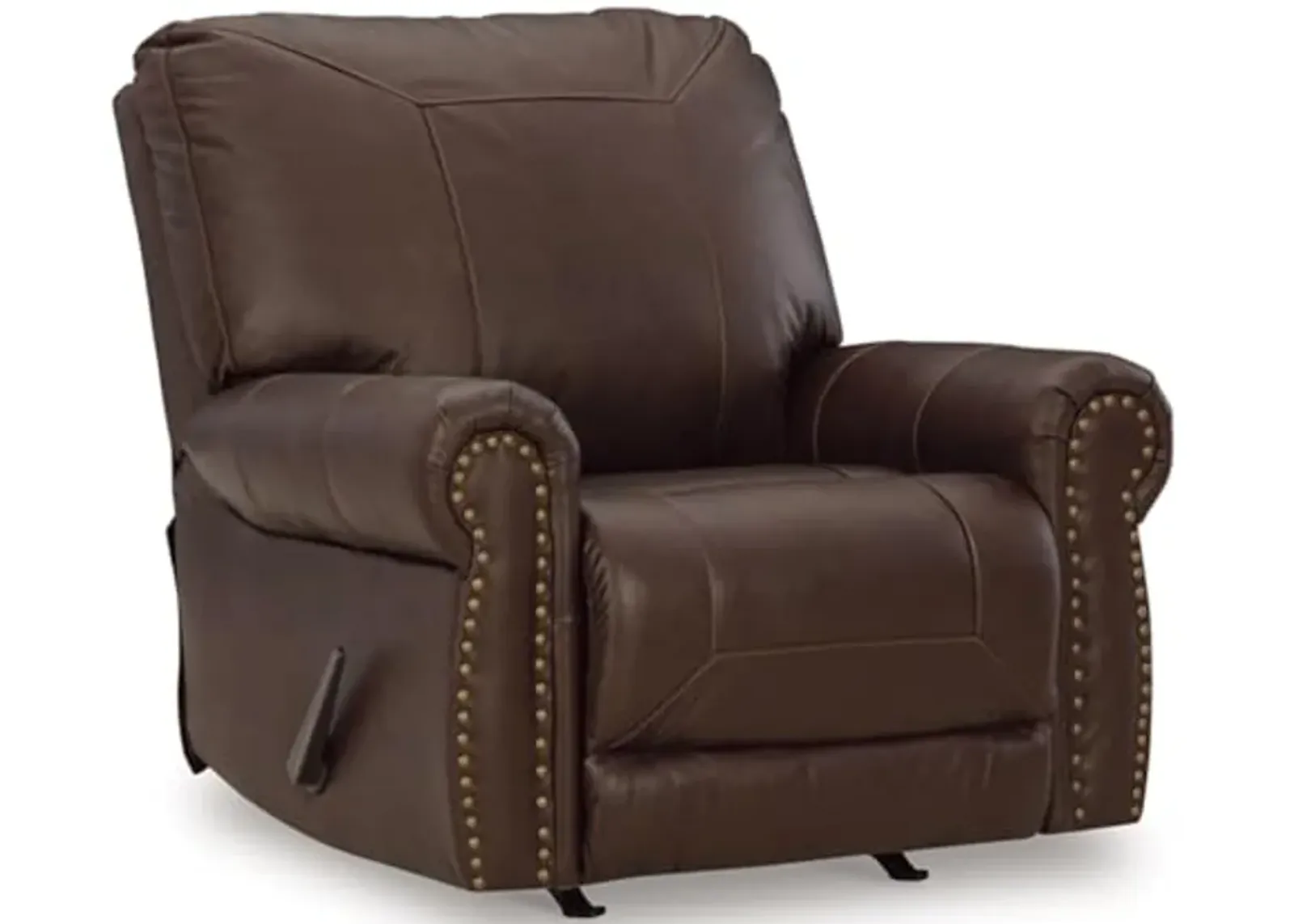 Signature Design by Ashley Colleton Classic Leather Match Upholstered Manual Recliner with Nailheads, Dark Brown