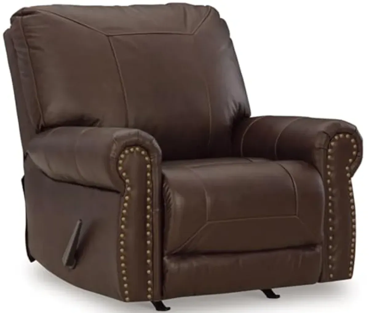 Signature Design by Ashley Colleton Classic Leather Match Upholstered Manual Recliner with Nailheads, Dark Brown