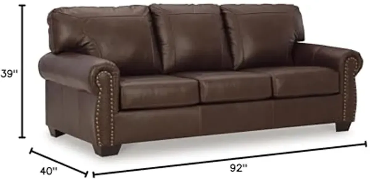 Signature Design by Ashley Colleton Classic Leather Match Sofa with Nailheads, Dark Brown