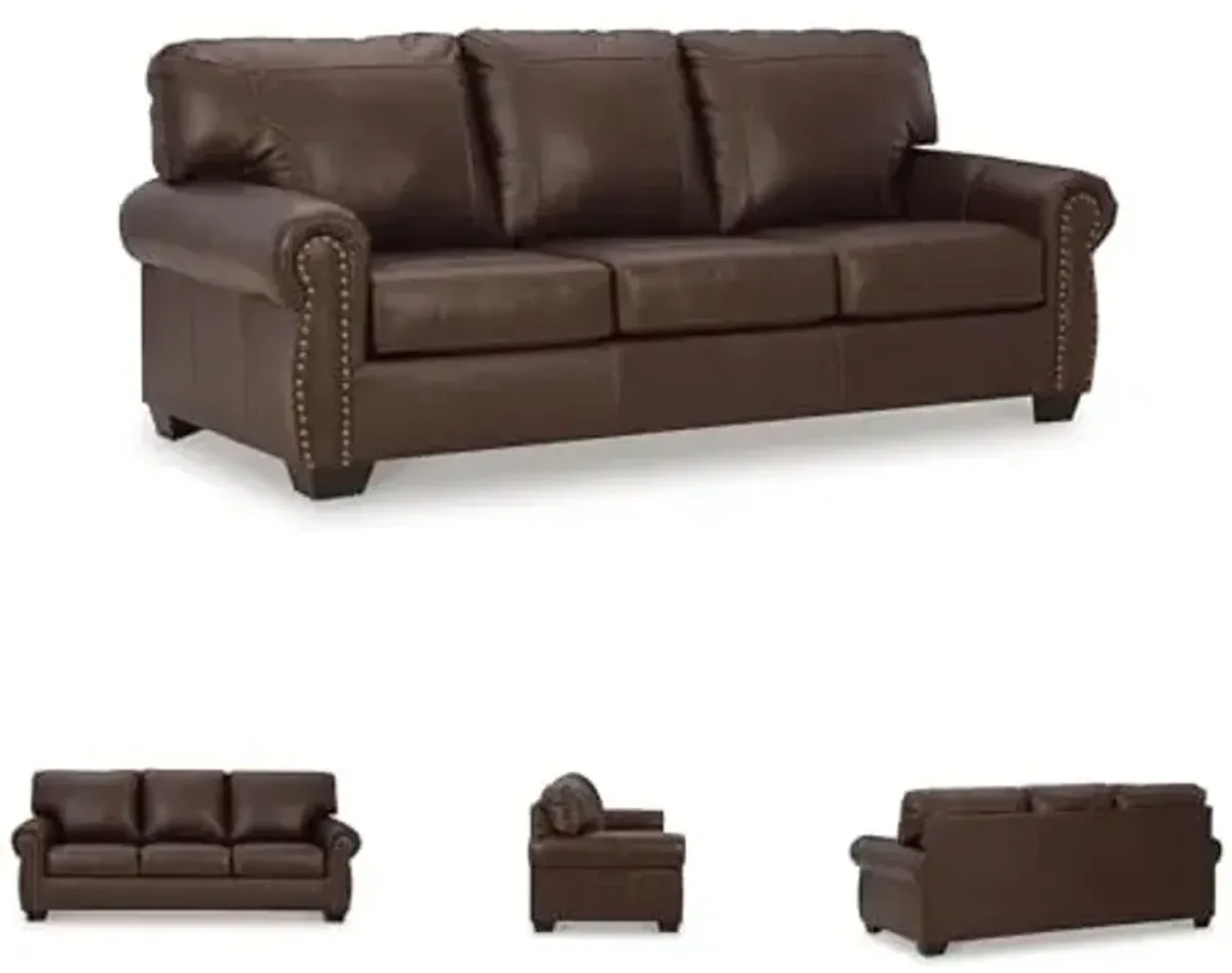Signature Design by Ashley Colleton Classic Leather Match Sofa with Nailheads, Dark Brown