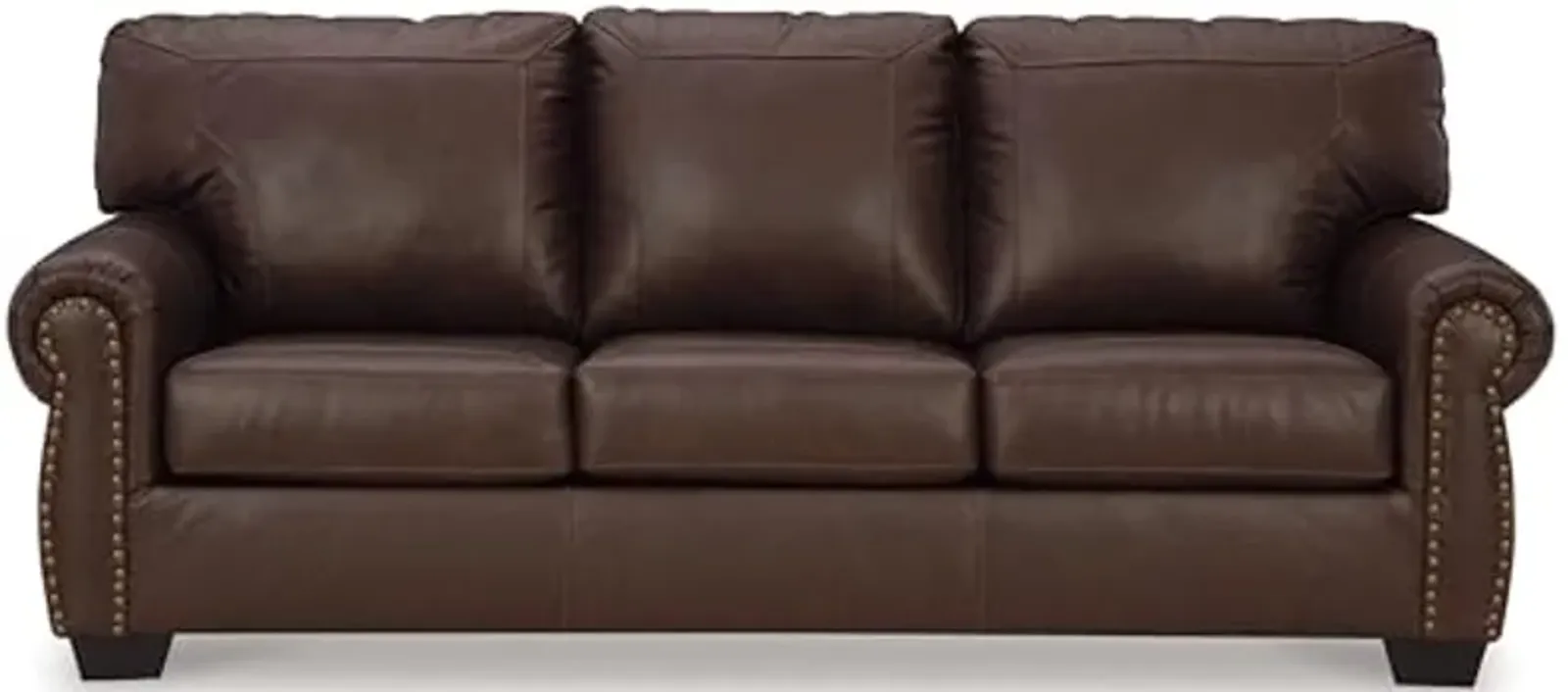 Signature Design by Ashley Colleton Classic Leather Match Sofa with Nailheads, Dark Brown