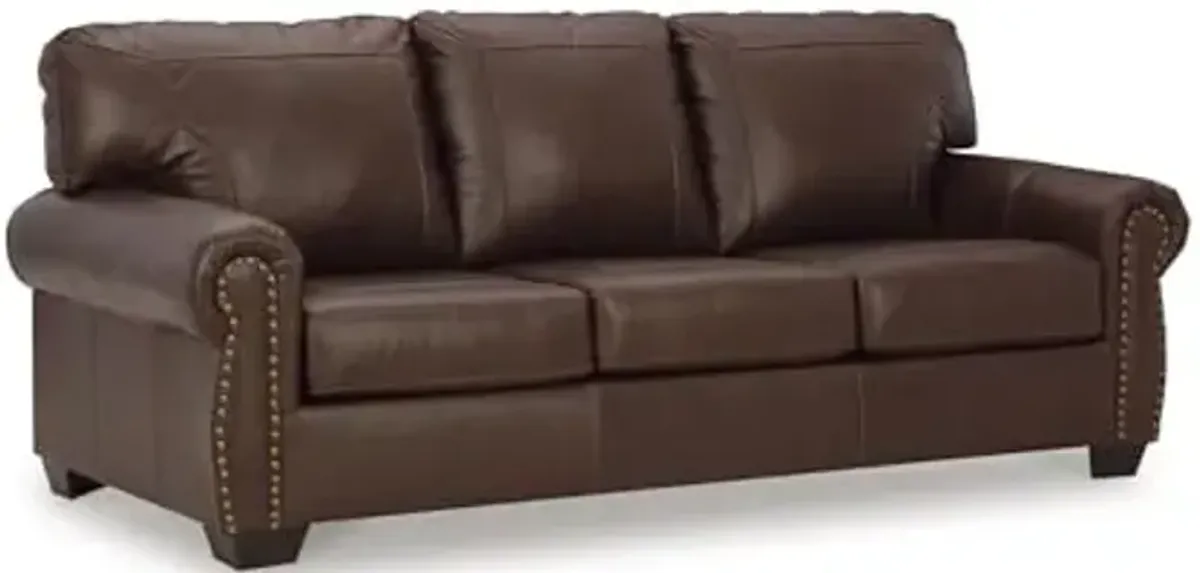 Signature Design by Ashley Colleton Classic Leather Match Sofa with Nailheads, Dark Brown