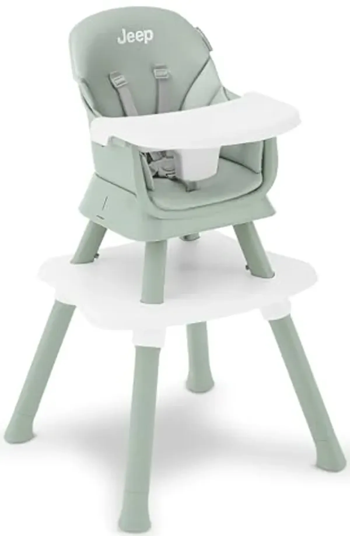 Jeep Milestone 6-in-1 High Chair by Delta Children High Chair Converts to Stool, Booster Seat, Toddler Chair, Activity Table and Desk and Chair, Sage Green