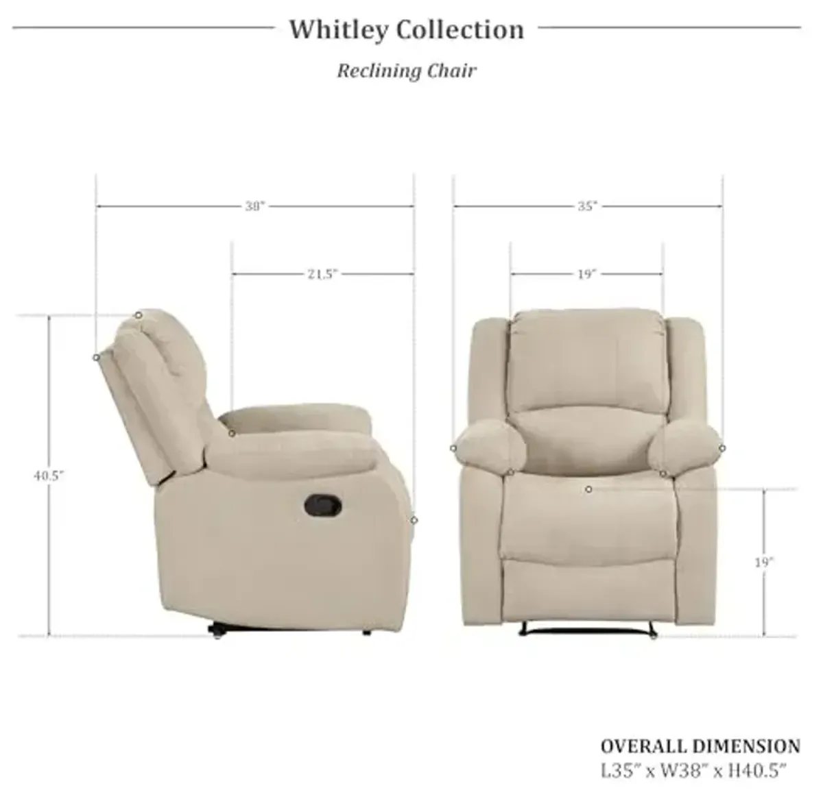 Lexicon Manual Recliner Sofa Chair, Home Theater Seating, Wall Hugger Manual Reclining Nursery Chair for Bedroom/Living Room/Office/Apartment, Oatmeal Textured Fabric