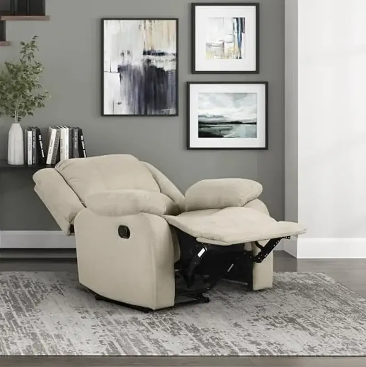 Lexicon Manual Recliner Sofa Chair, Home Theater Seating, Wall Hugger Manual Reclining Nursery Chair for Bedroom/Living Room/Office/Apartment, Oatmeal Textured Fabric