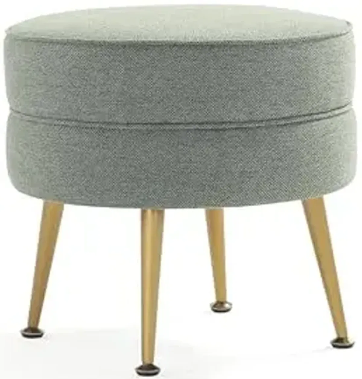 Manhattan Comfort Bailey Mid-Century Modern Round Ottoman - Durable Woven Polyester Blend Upholstery, Stylish Gold Stainless Steel Legs - Easy Assembly, Perfect for Living Room, Sage Green