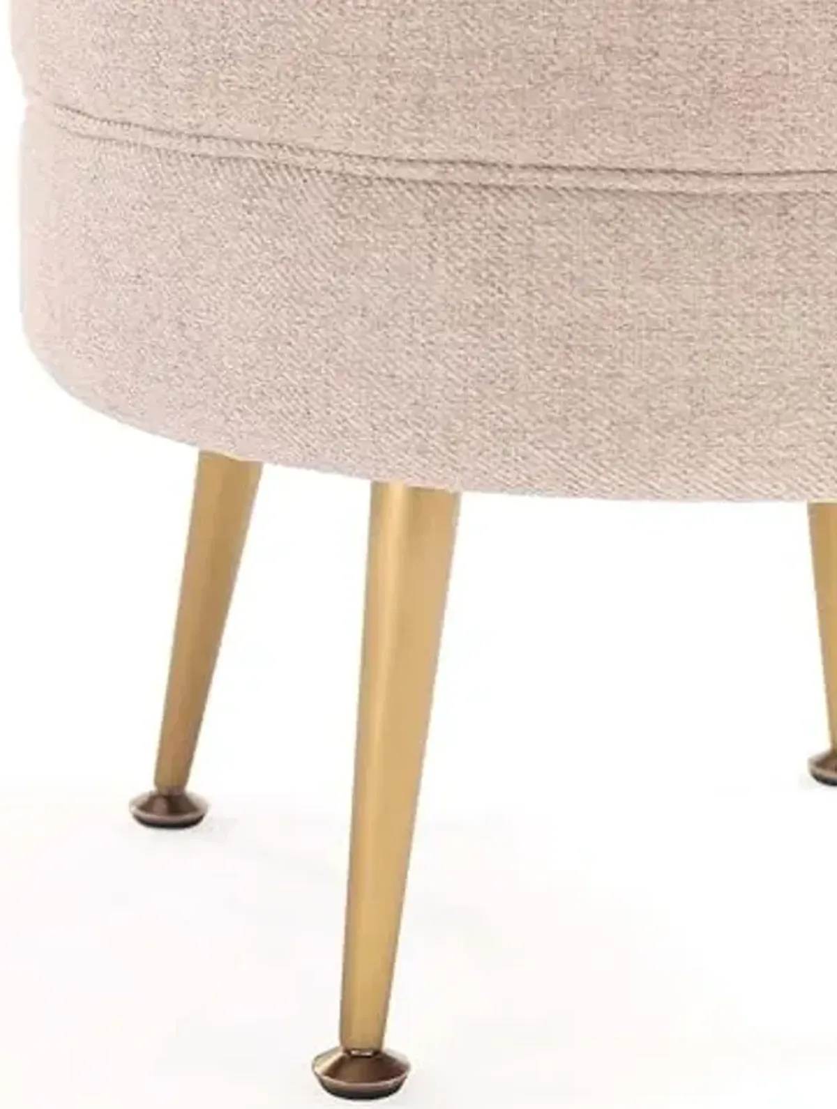 Manhattan Comfort Bailey Mid-Century Modern Round Ottoman - Durable Woven Polyester Blend Upholstery, Stylish Gold Stainless Steel Legs - Easy Assembly, Perfect for Living Room, Oatmeal with Gold Feet