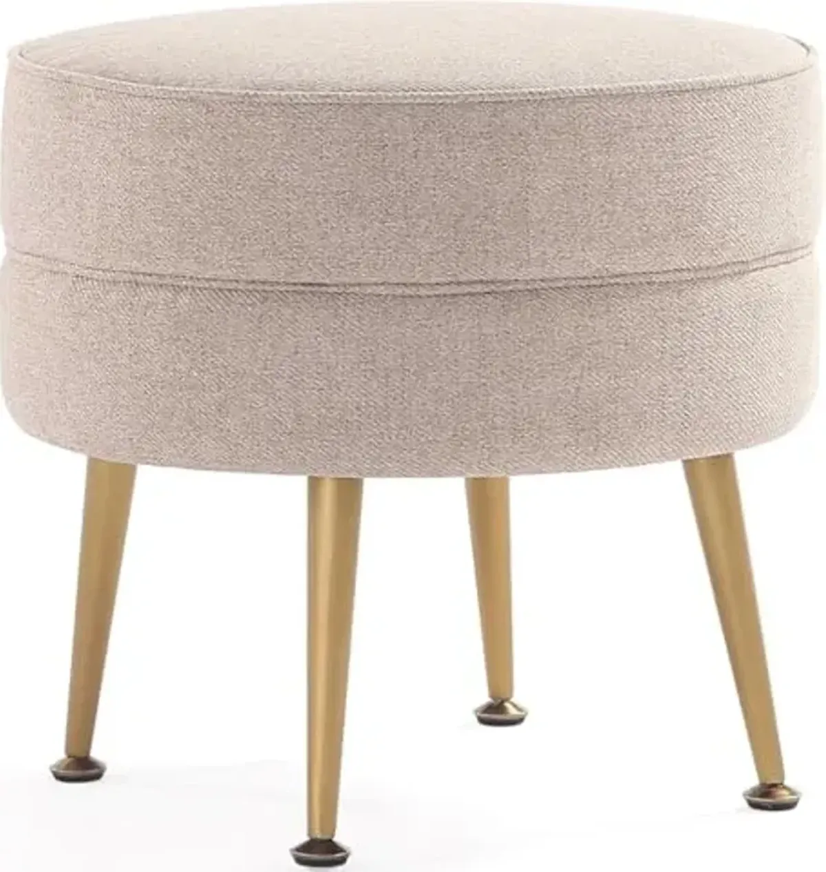 Manhattan Comfort Bailey Mid-Century Modern Round Ottoman - Durable Woven Polyester Blend Upholstery, Stylish Gold Stainless Steel Legs - Easy Assembly, Perfect for Living Room, Oatmeal with Gold Feet