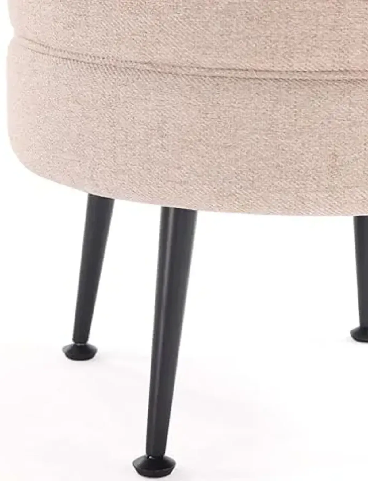 Manhattan Comfort Bailey Mid-Century Modern Round Ottoman - Durable Woven Polyester Blend Upholstery, Stylish Black Stainless Steel Legs - Easy Assembly, Perfect for Living Room, Oatmeal - Set of 2