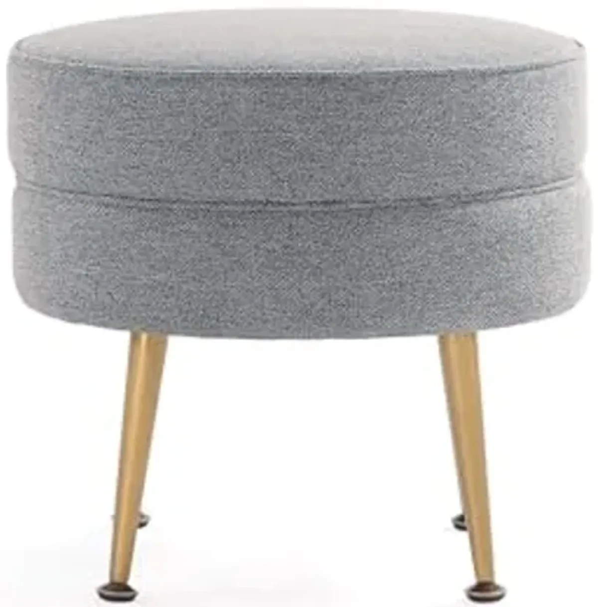 Manhattan Comfort Bailey Mid-Century Modern Round Ottoman - Durable Woven Polyester Blend Upholstery, Stylish Gold Stainless Steel Legs - Easy Assembly, Perfect for Living Room, Grey with Gold Feet