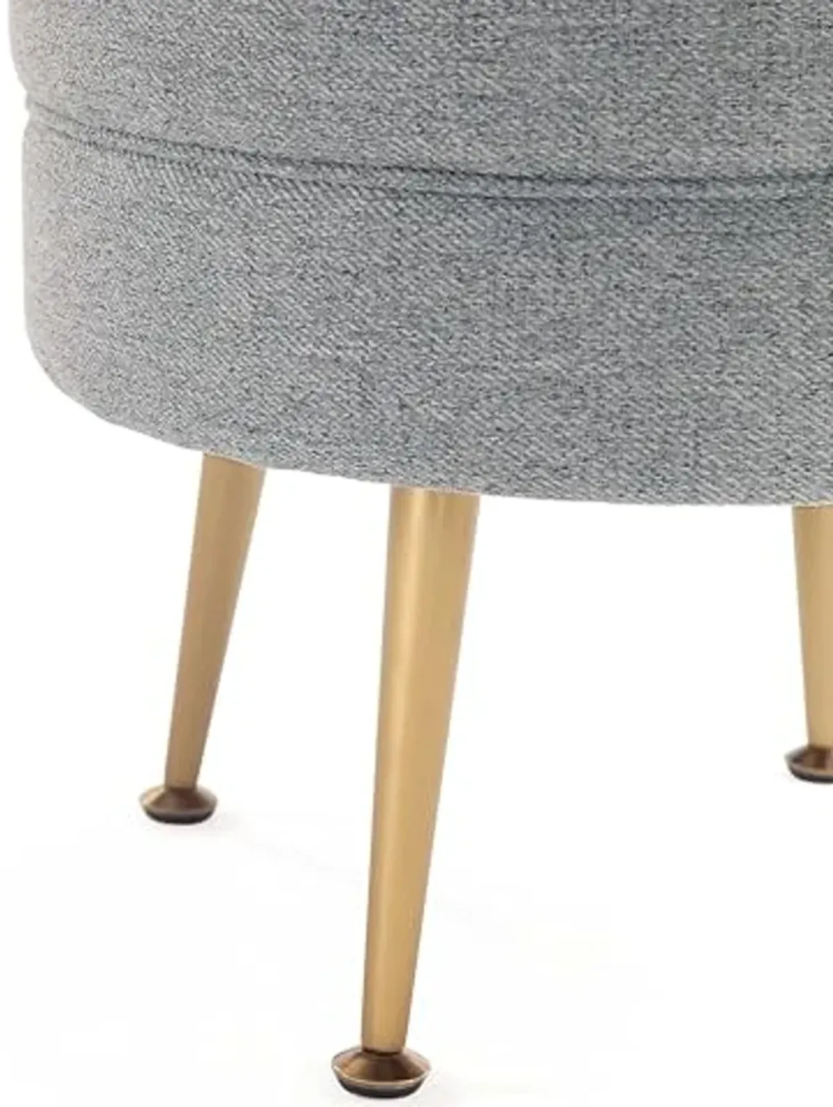 Manhattan Comfort Bailey Mid-Century Modern Round Ottoman - Durable Woven Polyester Blend Upholstery, Stylish Gold Stainless Steel Legs - Easy Assembly, Perfect for Living Room, Grey with Gold Feet