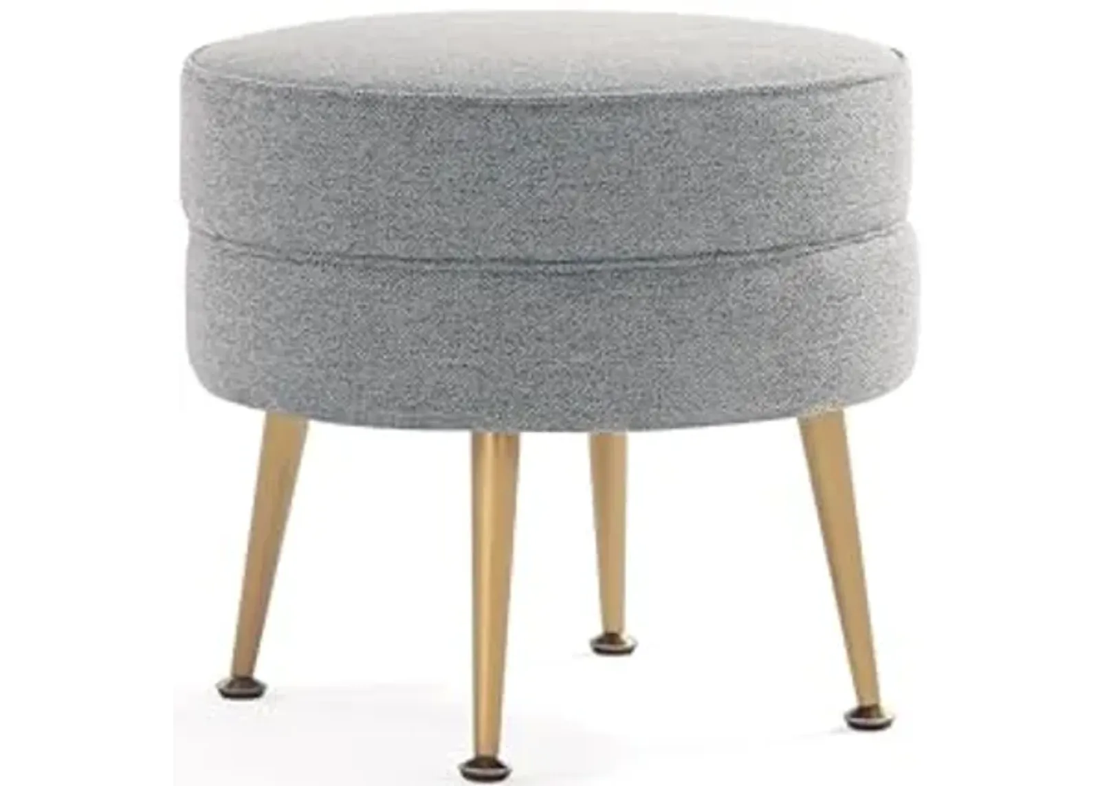 Manhattan Comfort Bailey Mid-Century Modern Round Ottoman - Durable Woven Polyester Blend Upholstery, Stylish Gold Stainless Steel Legs - Easy Assembly, Perfect for Living Room, Grey with Gold Feet