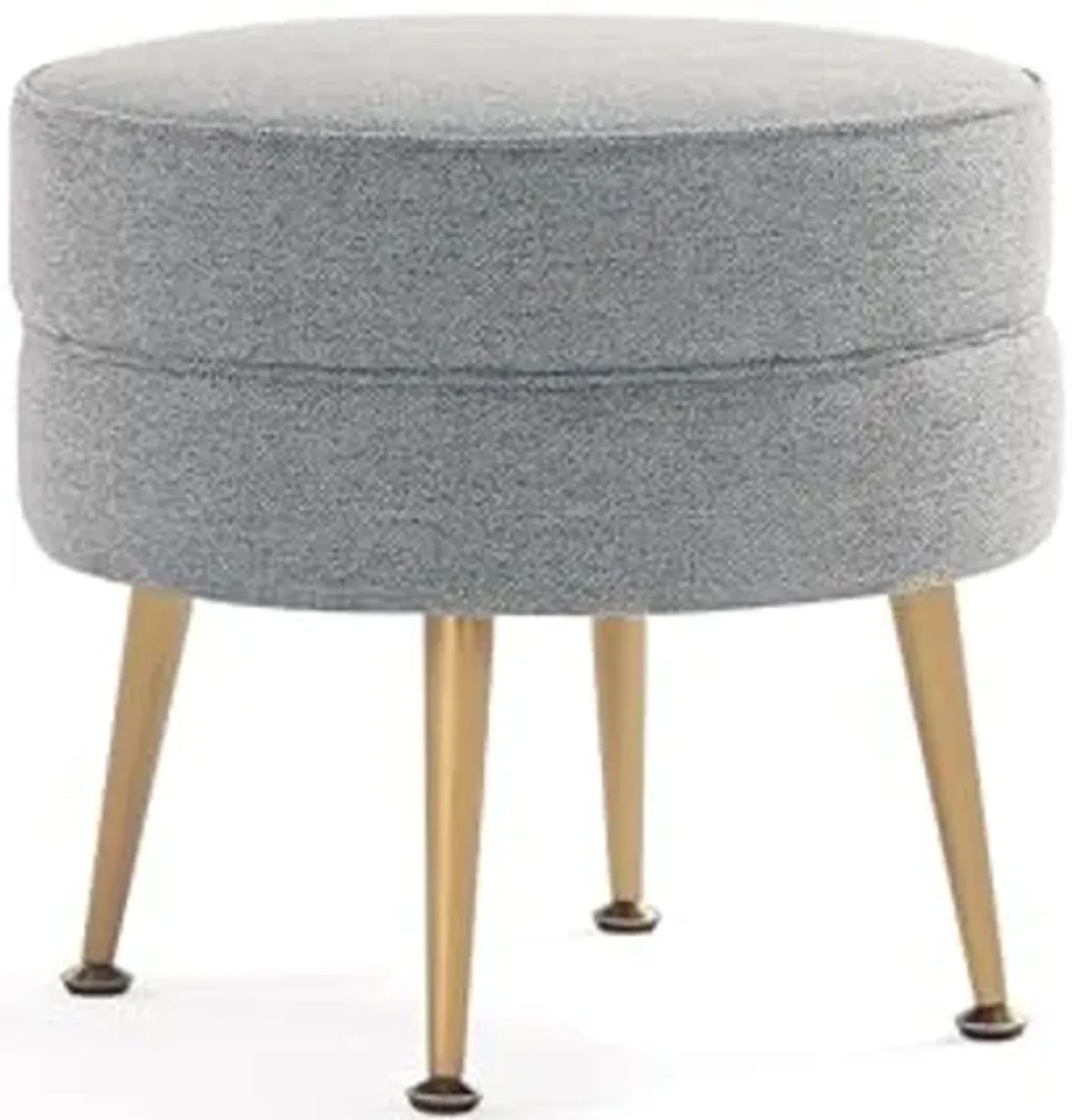 Manhattan Comfort Bailey Mid-Century Modern Round Ottoman - Durable Woven Polyester Blend Upholstery, Stylish Gold Stainless Steel Legs - Easy Assembly, Perfect for Living Room, Grey with Gold Feet