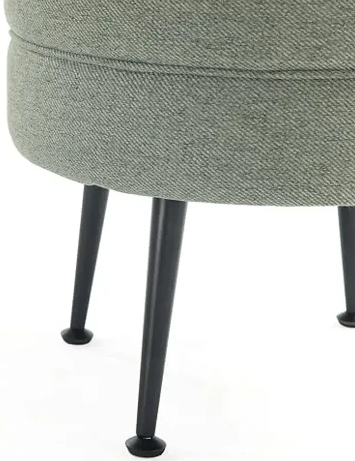 Manhattan Comfort Bailey Mid-Century Modern Round Ottoman - Durable Woven Polyester Blend Upholstery, Stylish Black Stainless Steel Legs - Easy Assembly, Perfect for Living Room, Sage Green