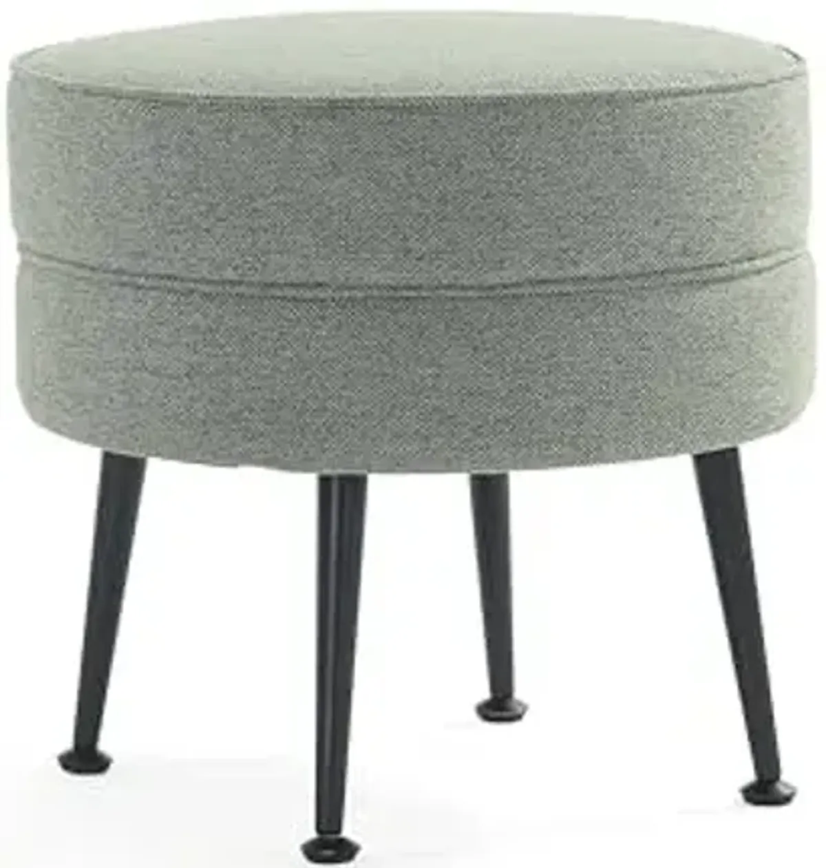 Manhattan Comfort Bailey Mid-Century Modern Round Ottoman - Durable Woven Polyester Blend Upholstery, Stylish Black Stainless Steel Legs - Easy Assembly, Perfect for Living Room, Sage Green