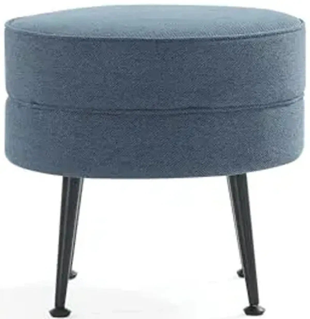 Manhattan Comfort Bailey Mid-Century Modern Round Ottoman - Durable Woven Polyester Blend Upholstery, Stylish Black Stainless Steel Legs - Easy Assembly, Perfect for Living Room, Set of 4, Multicolor