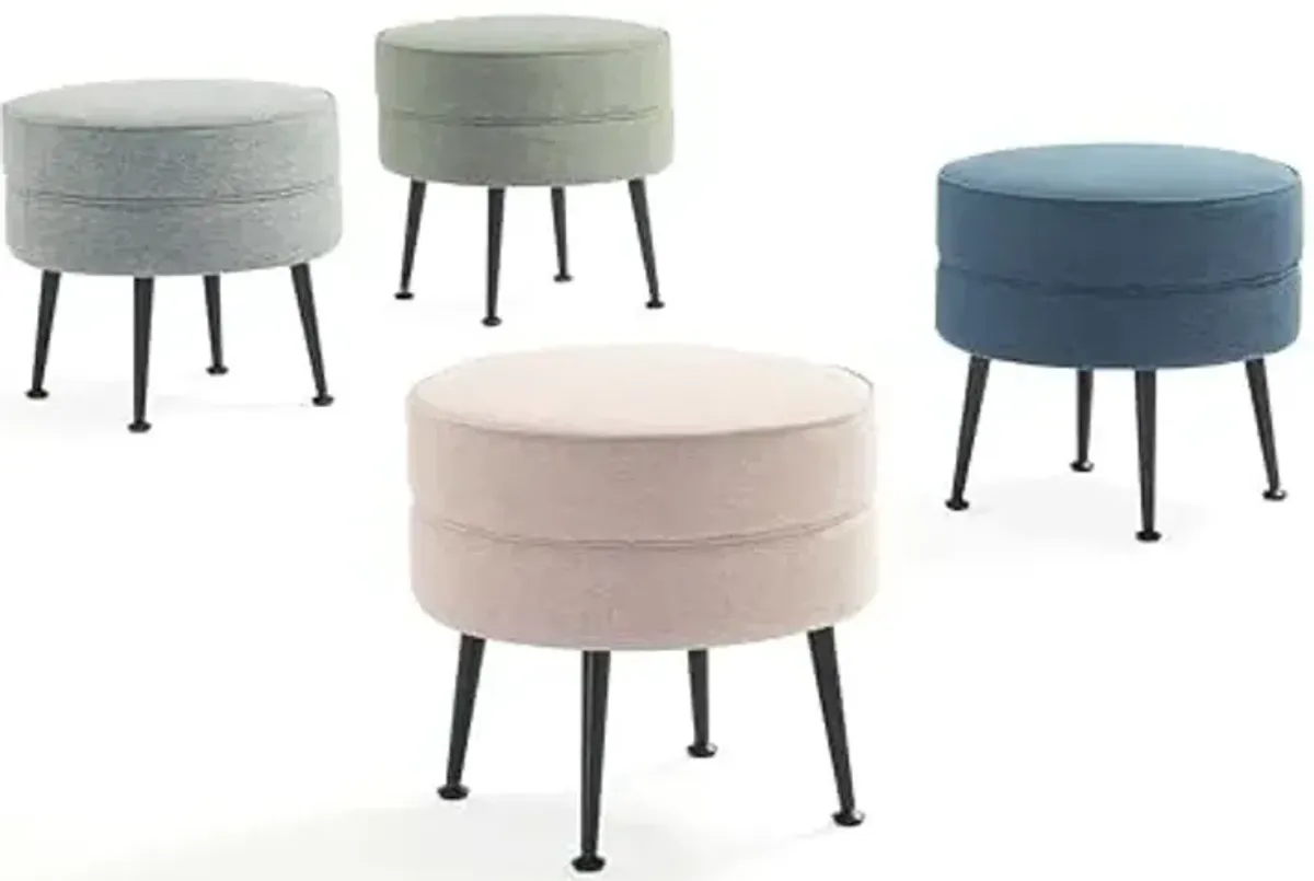 Manhattan Comfort Bailey Mid-Century Modern Round Ottoman - Durable Woven Polyester Blend Upholstery, Stylish Black Stainless Steel Legs - Easy Assembly, Perfect for Living Room, Set of 4, Multicolor
