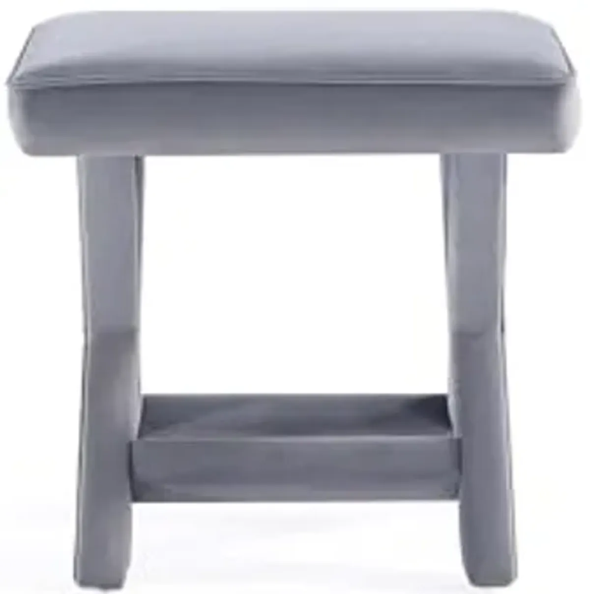 Manhattan Comfort Abigail Ottoman Bench Upholstered in Velvet Fabric, Luxurious Accent Vanity Stool with Stylish X-Crossed Legs, Solid Wood Frame, Plush Piped Cushion, Fully Assembled, Grey