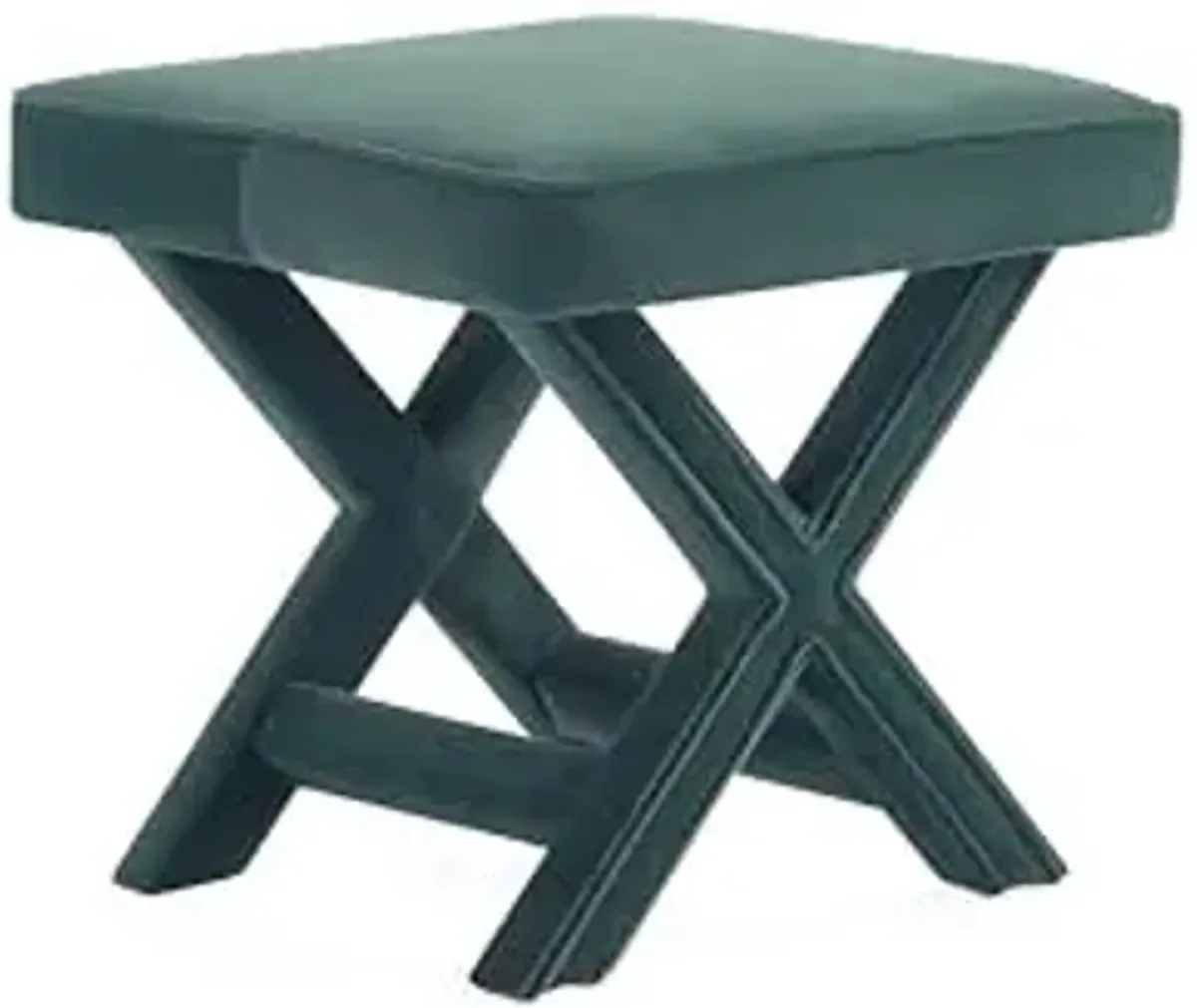 Manhattan Comfort Abigail Ottoman Bench Upholstered in Velvet Fabric, Luxurious Accent Vanity Stool with Stylish X-Crossed Legs, Solid Wood Frame, Plush Piped Cushion, Fully Assembled, Green