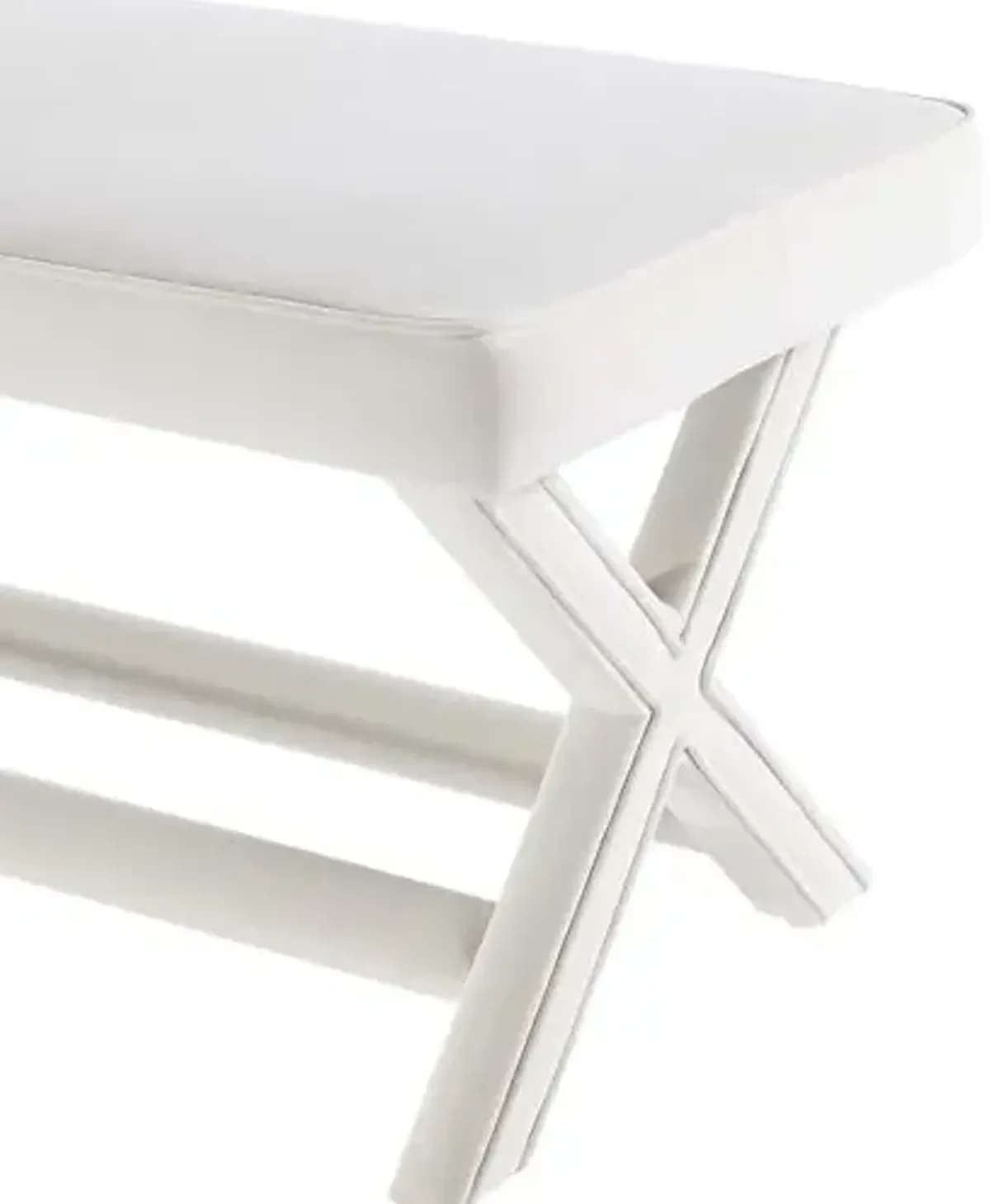 Manhattan Comfort Abigail Double Ottoman Bench Upholstered in Velvet Fabric, Luxurious Accent Vanity Stool with Stylish X-Crossed Legs, Solid Wood Frame, Plush Piped Cushion, Fully Assembled, Cream