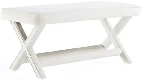 Manhattan Comfort Abigail Double Ottoman Bench Upholstered in Velvet Fabric, Luxurious Accent Vanity Stool with Stylish X-Crossed Legs, Solid Wood Frame, Plush Piped Cushion, Fully Assembled, Cream