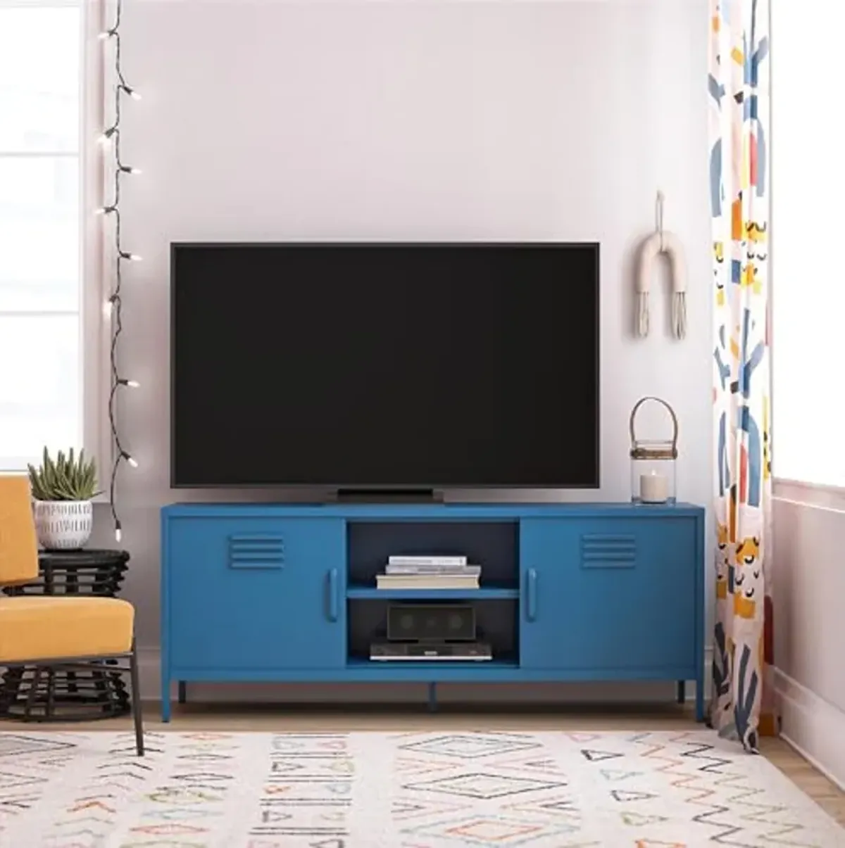 Novogratz Cache Metal Locker-Style TV Stand for TVs up to 65", Bright Blue