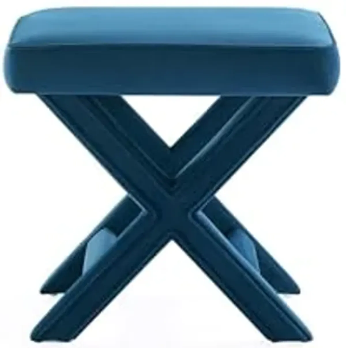 Manhattan Comfort Abigail Ottoman Bench Upholstered in Velvet Fabric, Luxurious Accent Vanity Stool with Stylish X-Crossed Legs, Solid Wood Frame, Plush Piped Cushion, Fully Assembled, Blue