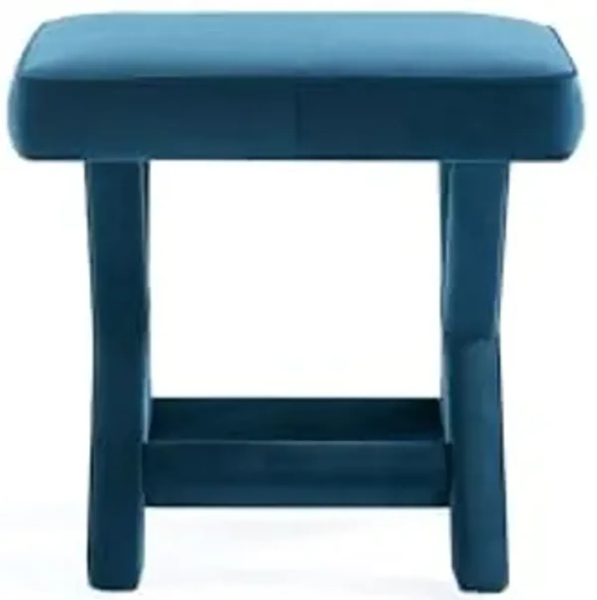 Manhattan Comfort Abigail Ottoman Bench Upholstered in Velvet Fabric, Luxurious Accent Vanity Stool with Stylish X-Crossed Legs, Solid Wood Frame, Plush Piped Cushion, Fully Assembled, Blue