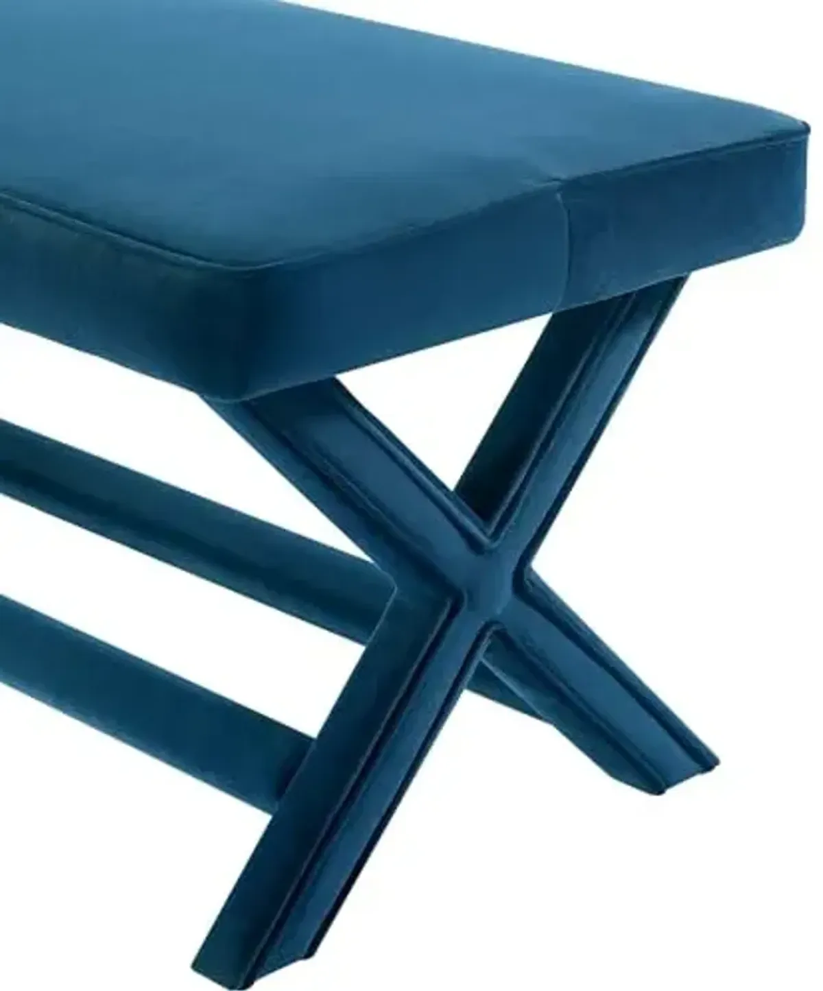 Manhattan Comfort Abigail Double Ottoman Bench Upholstered in Velvet Fabric, Luxurious Accent Vanity Stool with Stylish X-Crossed Legs, Solid Wood Frame, Plush Piped Cushion, Fully Assembled, Blue