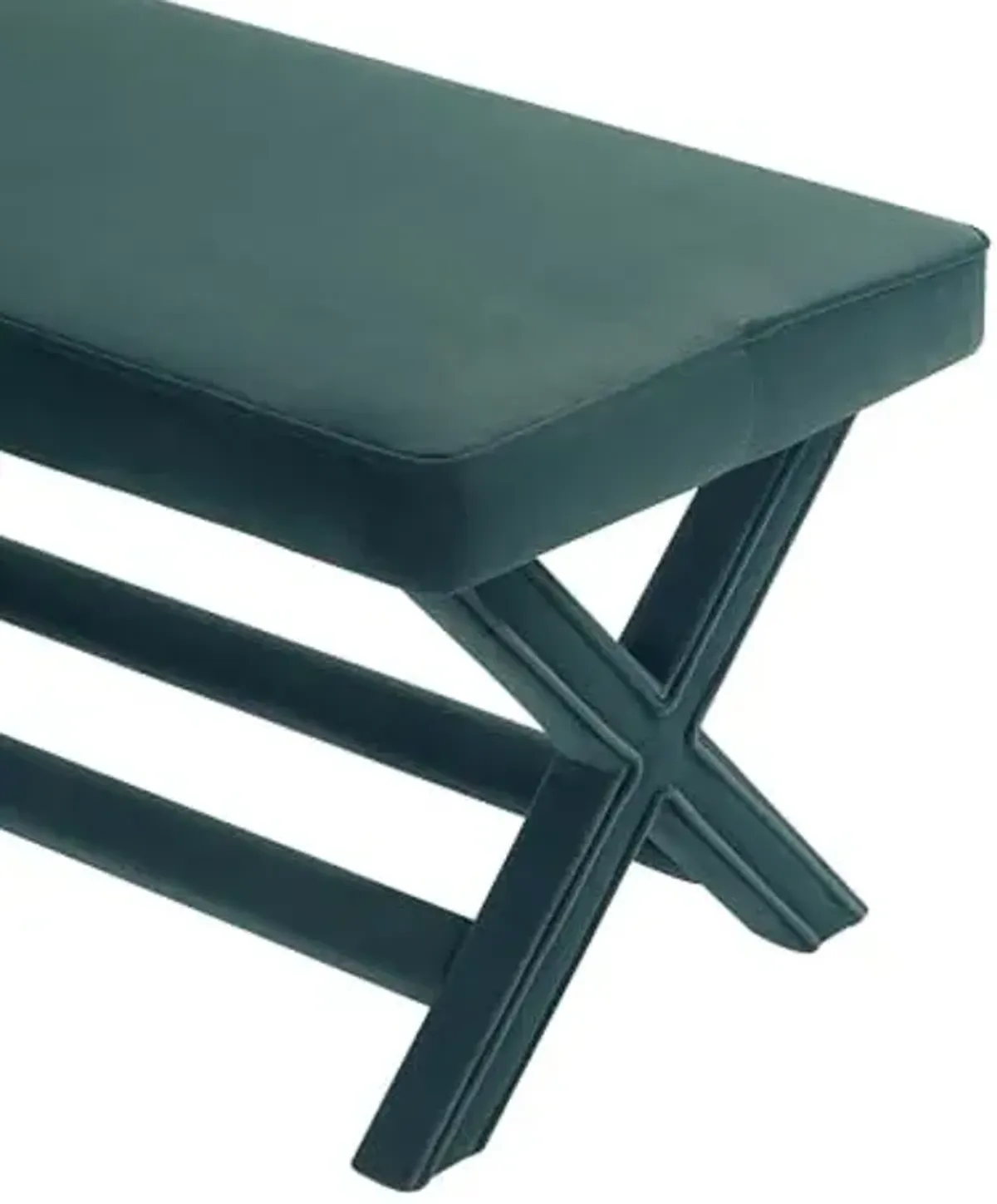 Manhattan Comfort Abigail Double Ottoman Bench Upholstered in Velvet Fabric, Luxurious Accent Vanity Stool with Stylish X-Crossed Legs, Solid Wood Frame, Plush Piped Cushion, Fully Assembled, Green