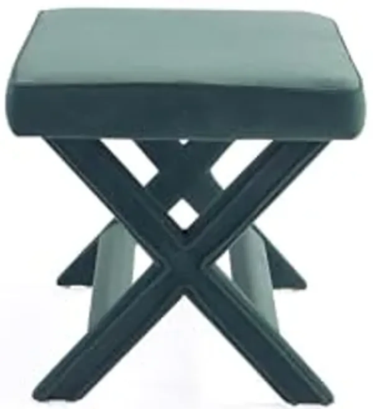 Manhattan Comfort Abigail Double Ottoman Bench Upholstered in Velvet Fabric, Luxurious Accent Vanity Stool with Stylish X-Crossed Legs, Solid Wood Frame, Plush Piped Cushion, Fully Assembled, Green