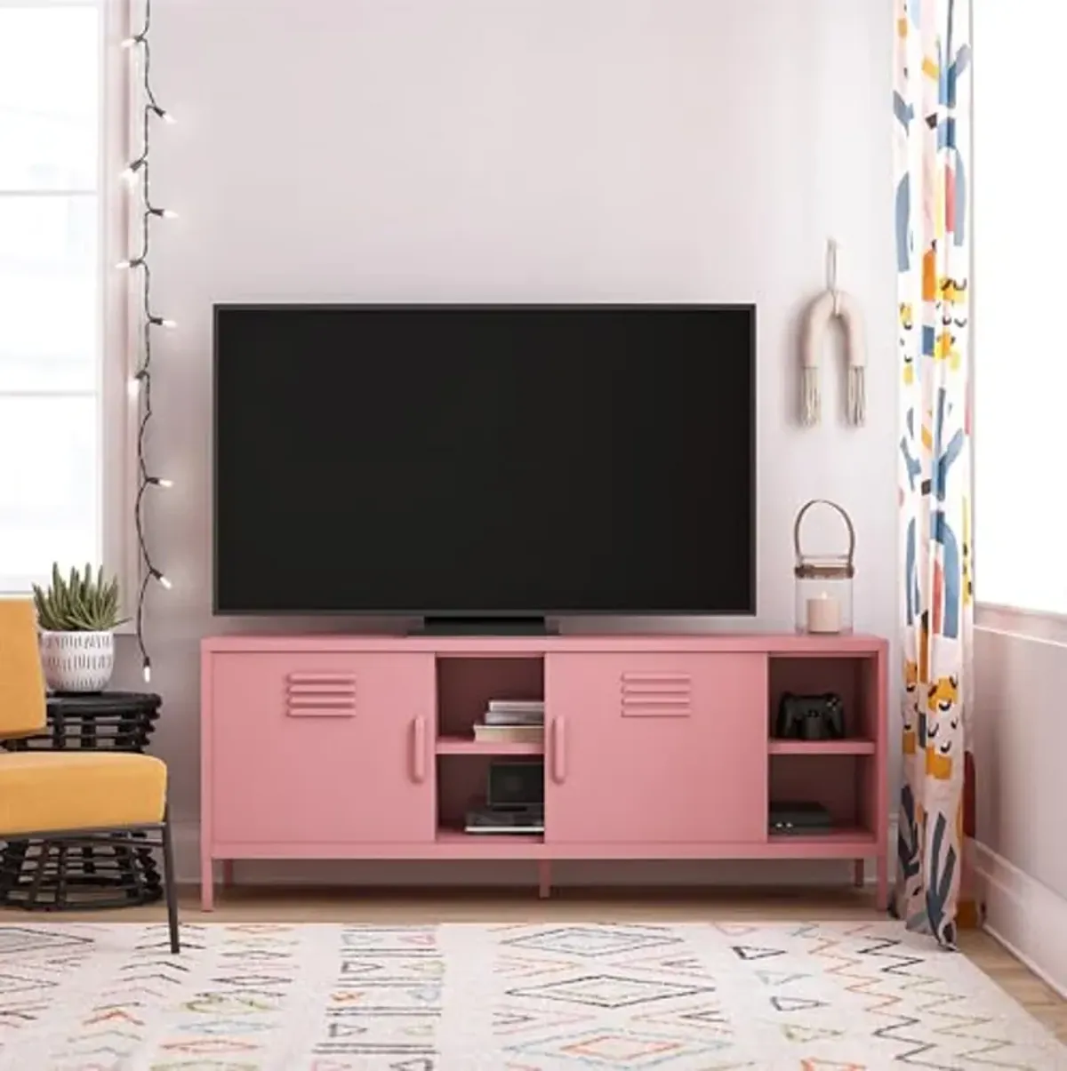 Novogratz Cache Metal Locker-Style TV Stand for TVs up to 65", Bashful Pink