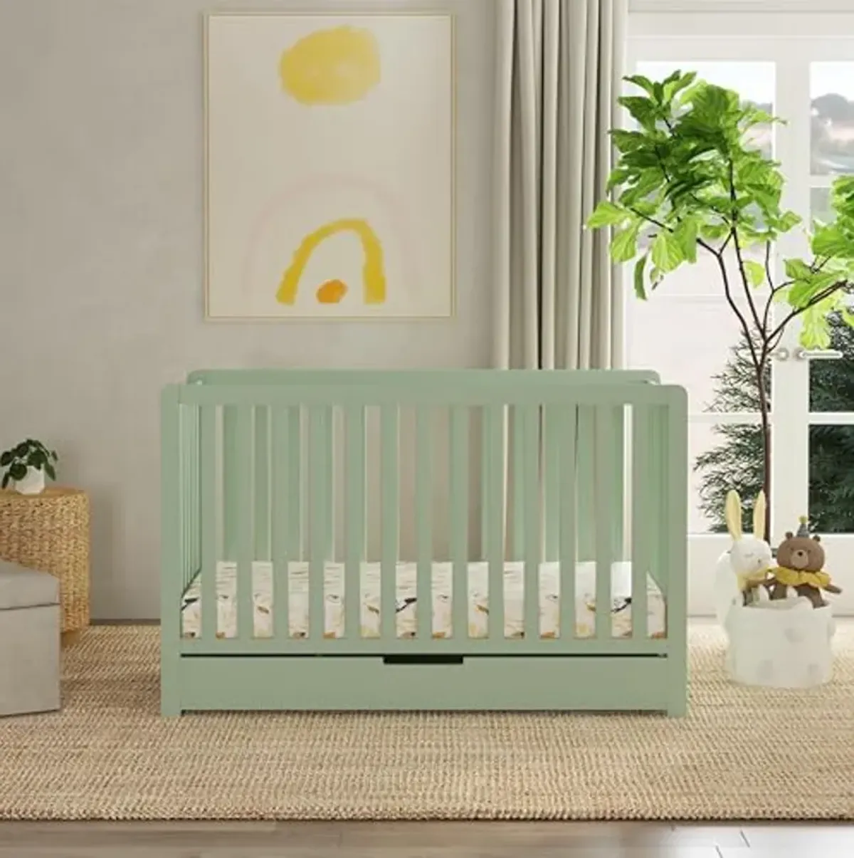 DaVinci Carter's Colby 4-in-1 Convertible Crib with Trundle Drawer in Light Sage, Greenguard Gold Certified, Undercrib Storage