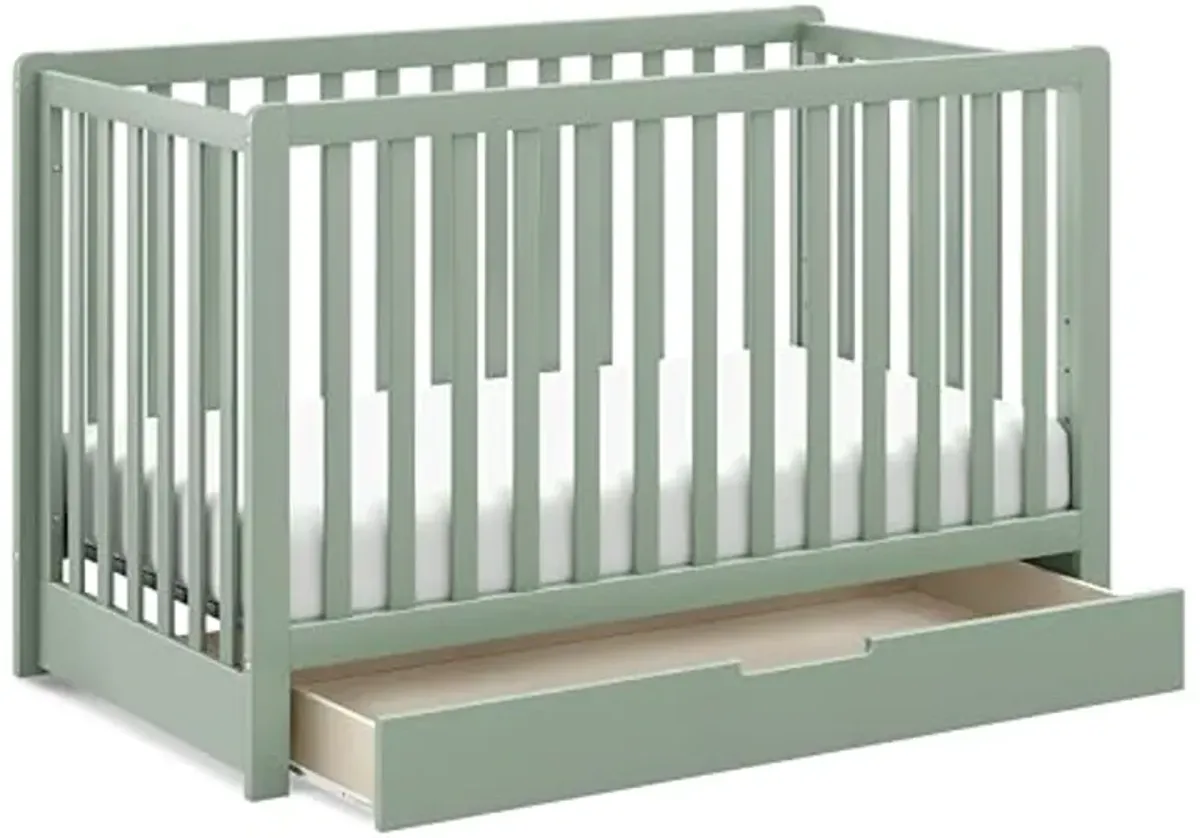 DaVinci Carter's Colby 4-in-1 Convertible Crib with Trundle Drawer in Light Sage, Greenguard Gold Certified, Undercrib Storage