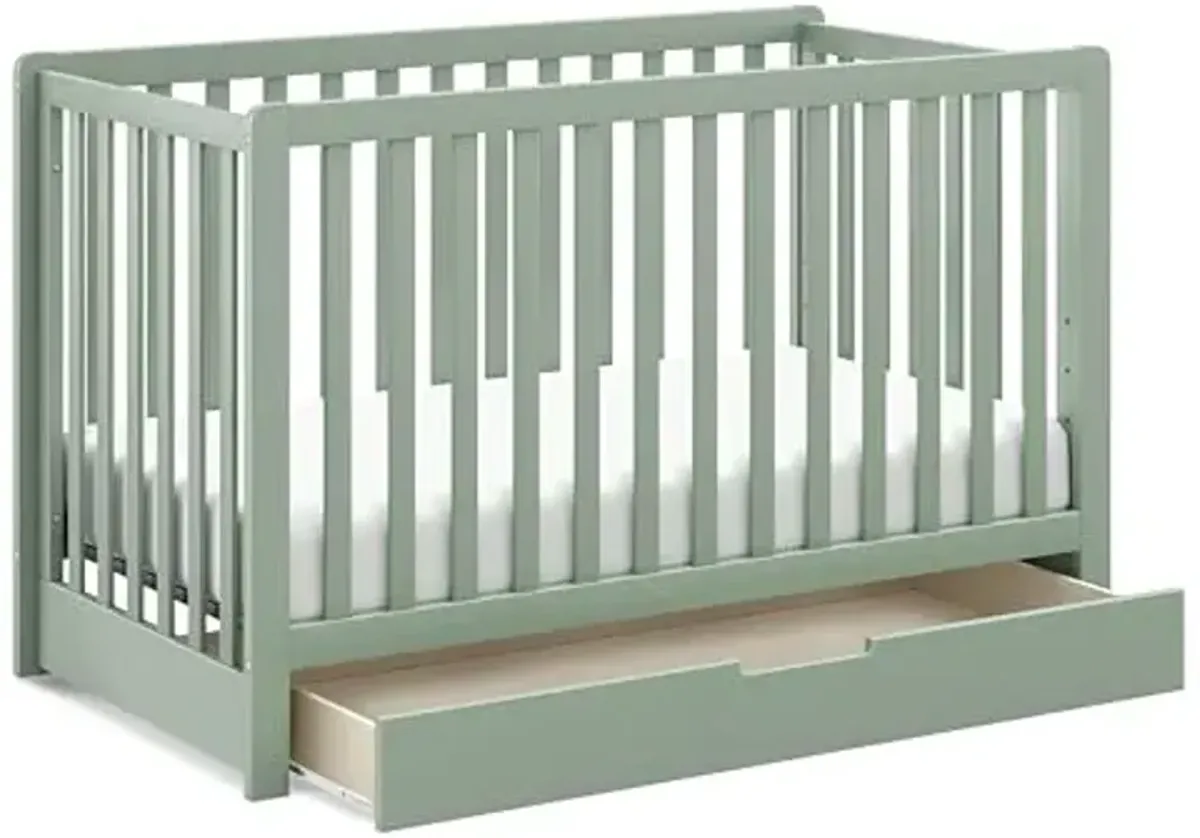 Carter's by Davinci Colby 4-in-1 Convertible Crib with Trundle Drawer in Light Sage, Greenguard Gold Certified, Undercrib Storage