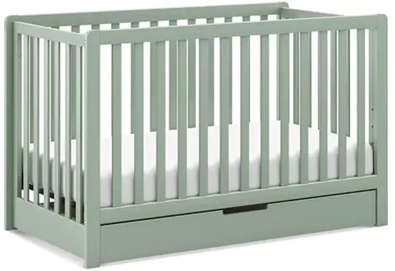 Carter's by Davinci Colby 4-in-1 Convertible Crib with Trundle Drawer in Light Sage, Greenguard Gold Certified, Undercrib Storage