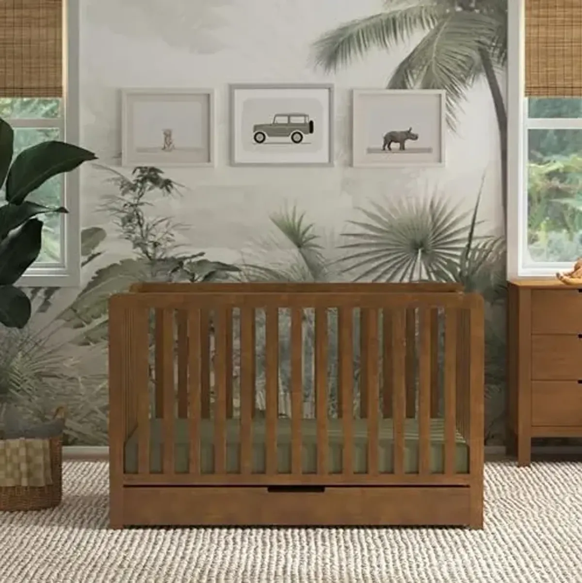 Carter's by DaVinci Colby 4-in-1 Convertible Crib with Trundle Drawer in Walnut, Greenguard Gold Certified, Undercrib Storage