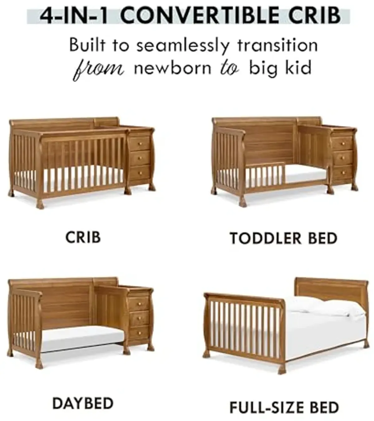 DaVinci Kalani 4-in-1 Convertible Crib and Changer Combo in Chestnut