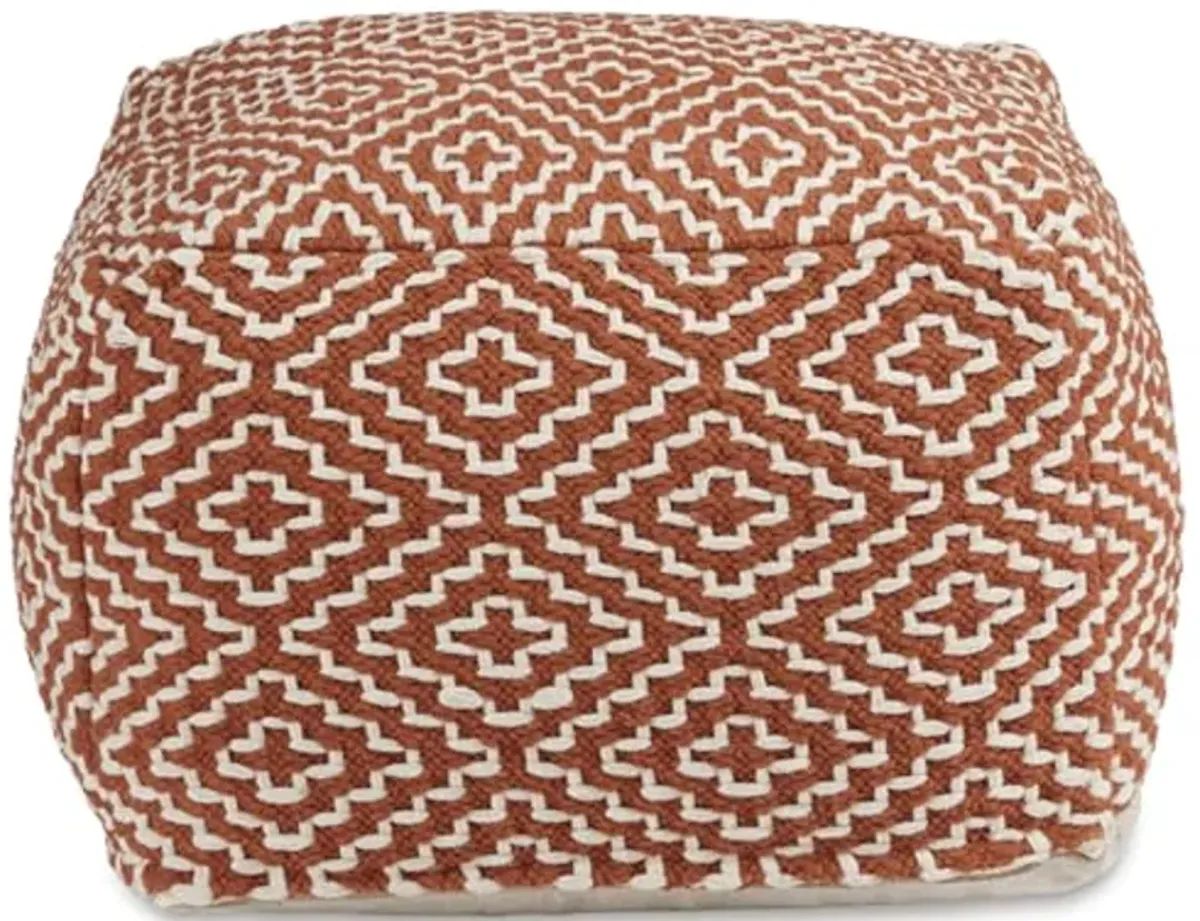 Signature Design by Ashley Brynnsen Casual Handwoven Geometric Pouf, Orange & White