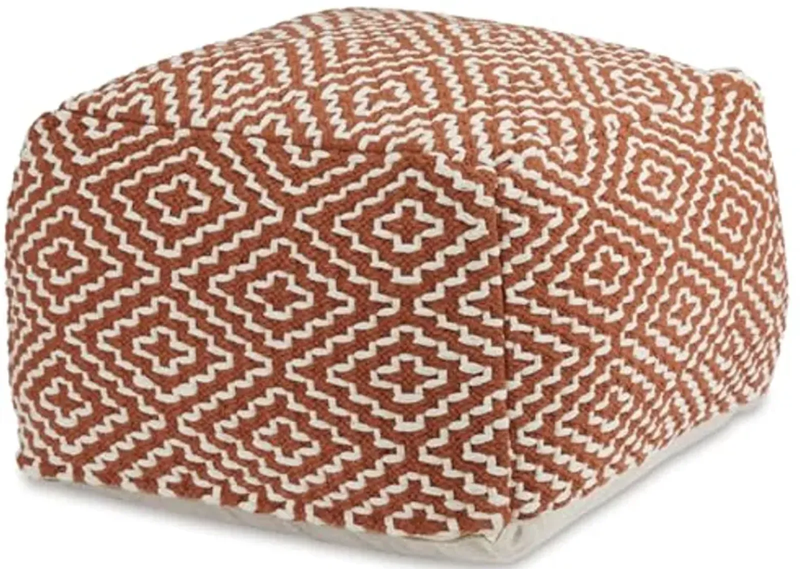 Signature Design by Ashley Brynnsen Casual Handwoven Geometric Pouf, Orange & White