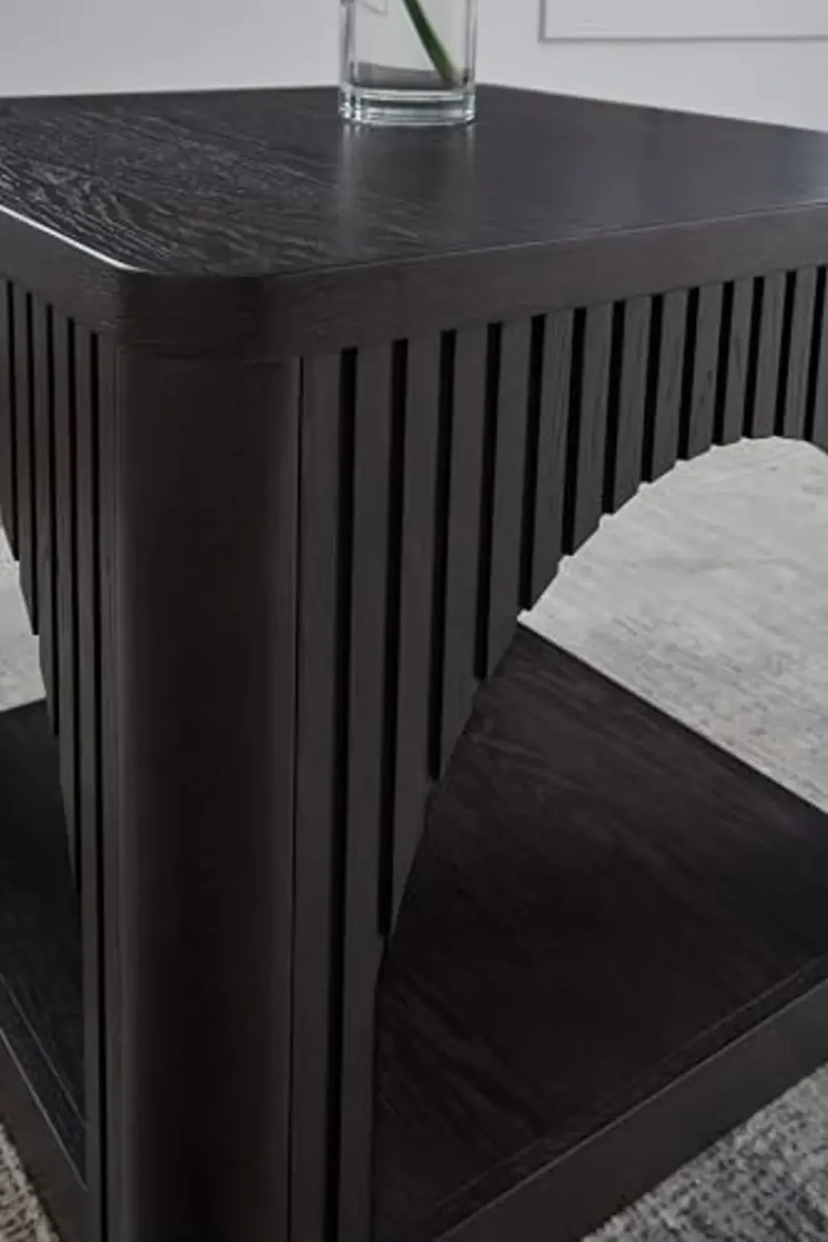 Signature Design by Ashley Yellink Contemporary End Table with Open Shelf, Arches and Lattice Details, Black