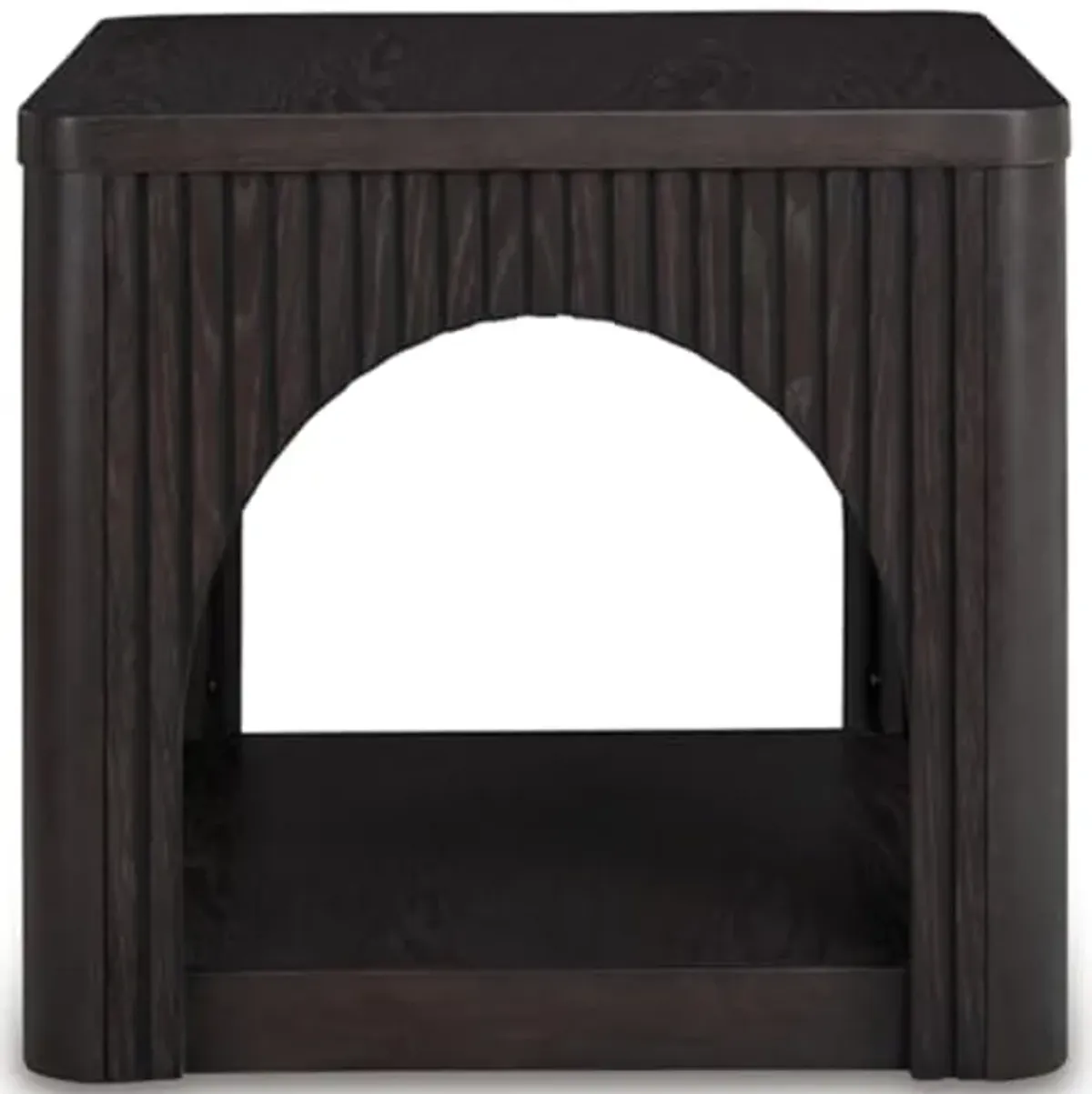 Signature Design by Ashley Yellink Contemporary End Table with Open Shelf, Arches and Lattice Details, Black