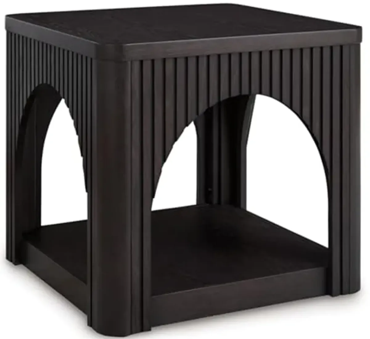 Signature Design by Ashley Yellink Contemporary End Table with Open Shelf, Arches and Lattice Details, Black