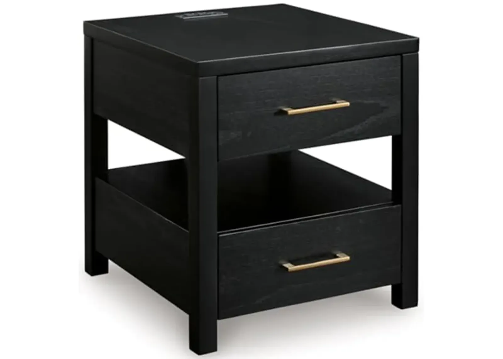 Signature Design by Ashley Winbardi Industrial 2-Drawer End Table with Open Cubby, USB Ports, Black