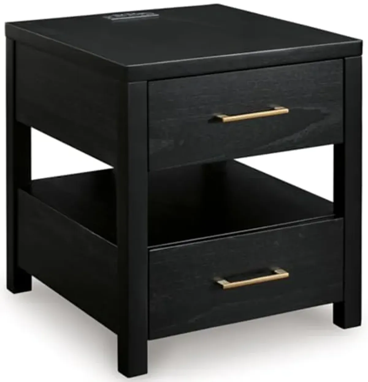 Signature Design by Ashley Winbardi Industrial 2-Drawer End Table with Open Cubby, USB Ports, Black