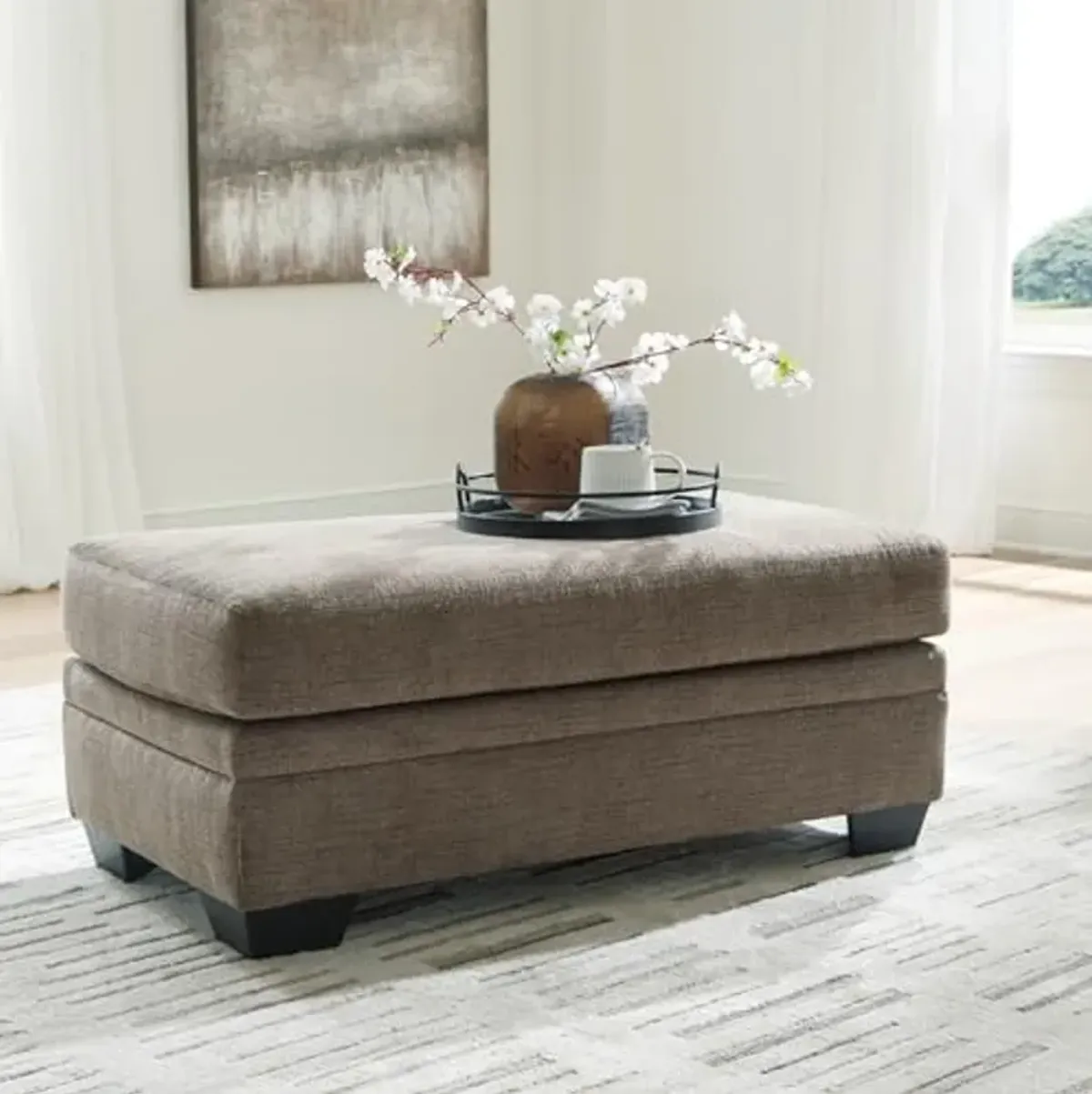 Signature Design by Ashley Stonemeade Contemporary Upholstered Rectangular Ottoman, Dark Brown